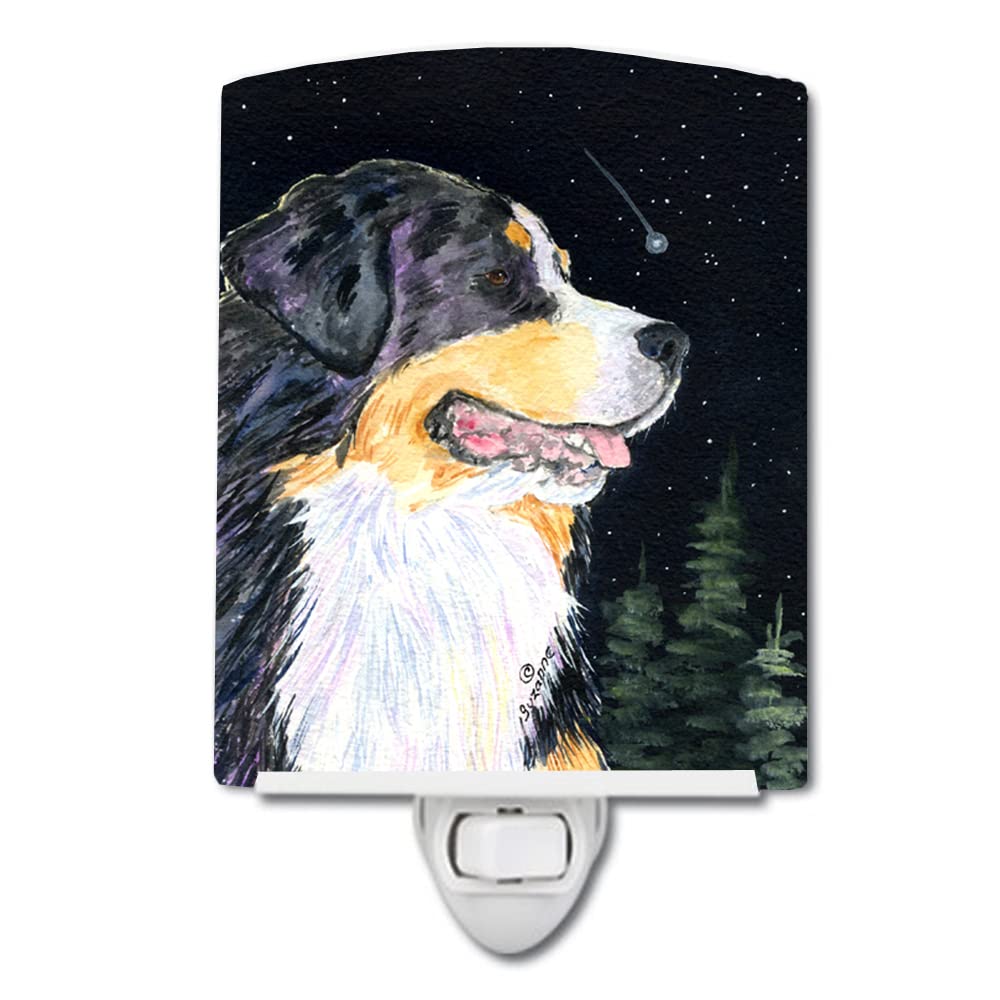 Caroline'S Treasures Ss8512Cnl Starry Night Bernese Mountain Dog Ceramic Night Light Compact, Ul-Certified, Ideal For Bedroom, Bathroom, Nursery, Hallway, Kitchen, 6X4X3, Multicolor