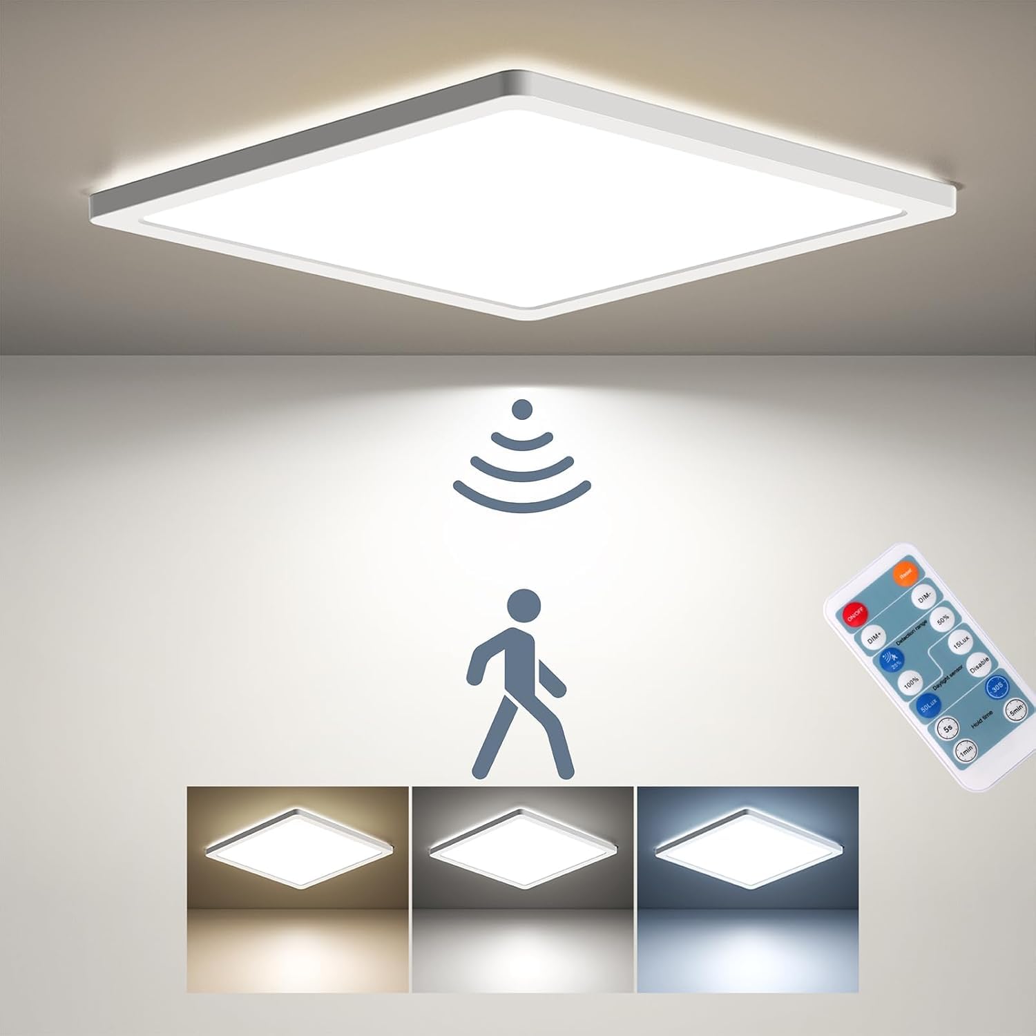 BLNAN Dimmable Motion Sensor LED Ceiling Light, 24W 2400LM, 12 Inch, White, Model LS-CL-I24W-M-DCCT