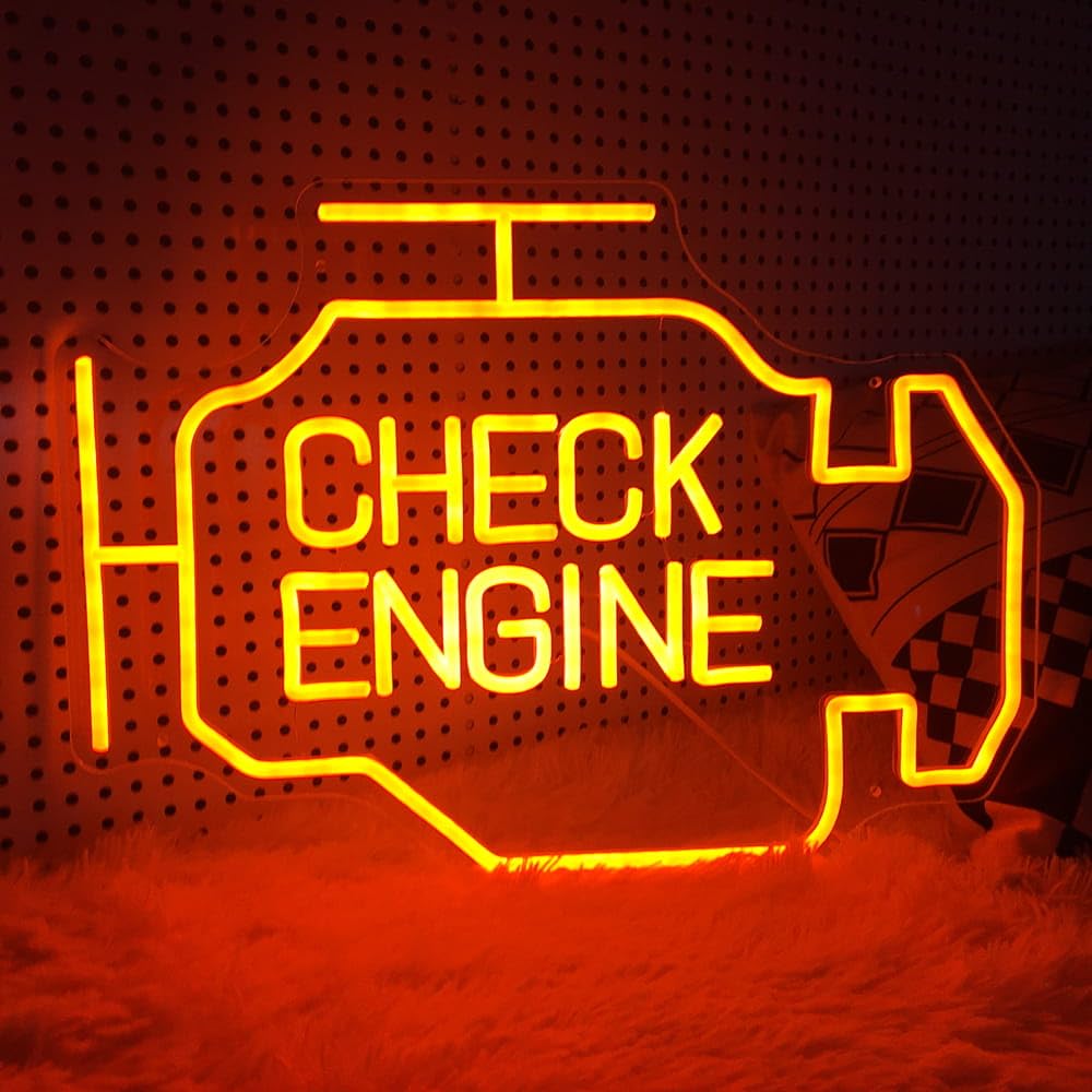 Large Neon Sign Check Engine Light Neon Signs For Wall Decor Led Neon Sign For Auto Repair Shop Garage Room Man Cave With Dimmable Switch Usb Powered Auto Repair Shop Workshop Birthday Or Party Gift (19X14In)