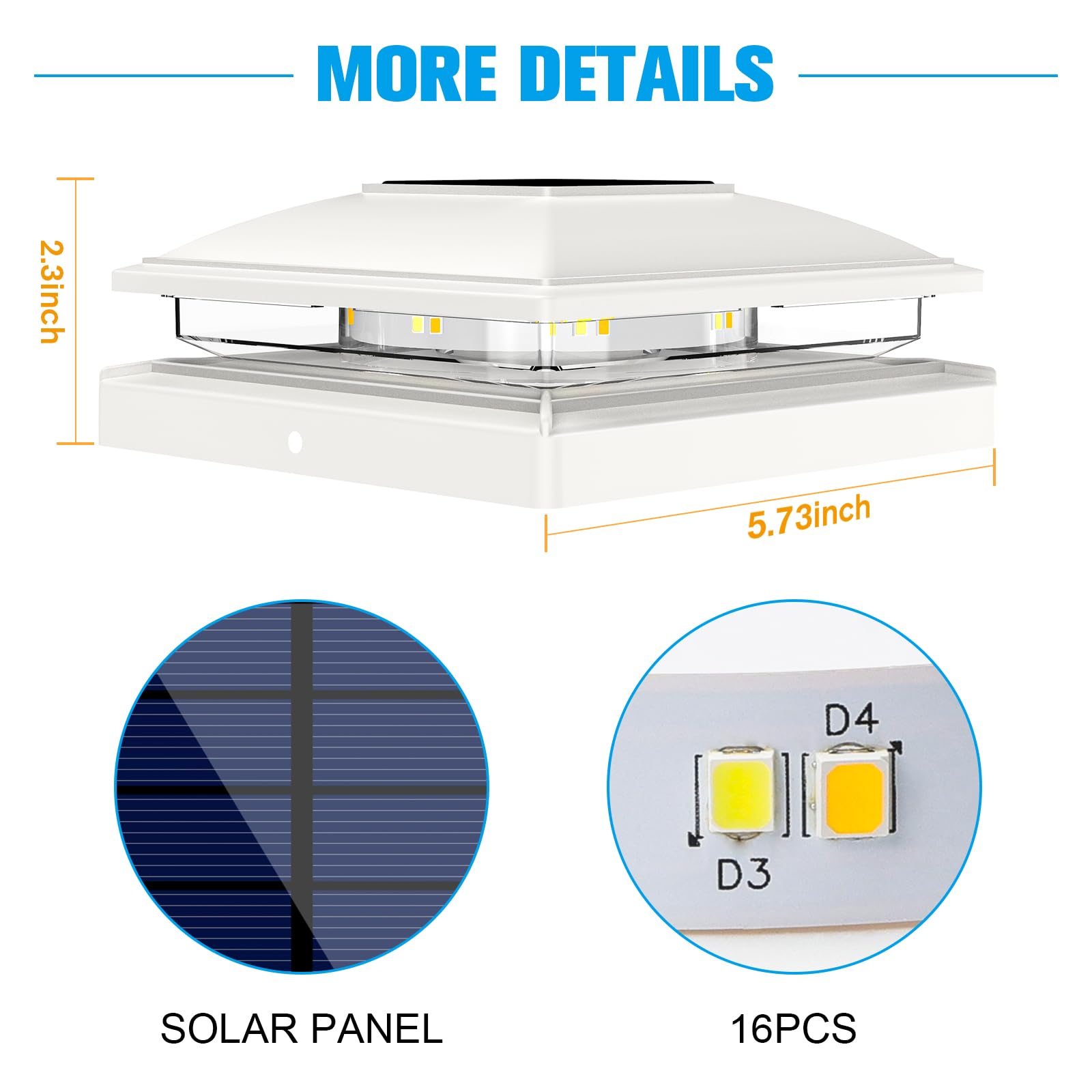 Volisun Solar Post Cap Light Outdoor Waterproof 12Pack,Solar Fence - Post Lights For 4X4 5X5 6X6 Wooden/Vinyl Post,White Deck Po