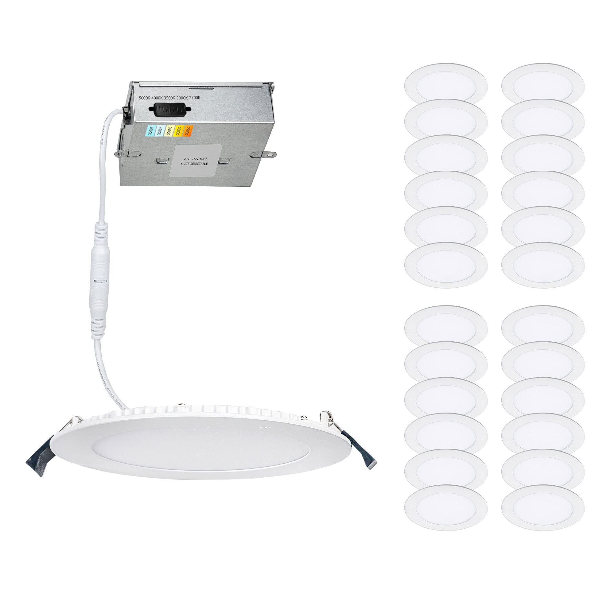 WAC Lighting, Lotos 4in LED Round 5-CCT Selectable 2700K-3000K-3500K-4000K-5000K Recessed Kit in White (Pack of 24)