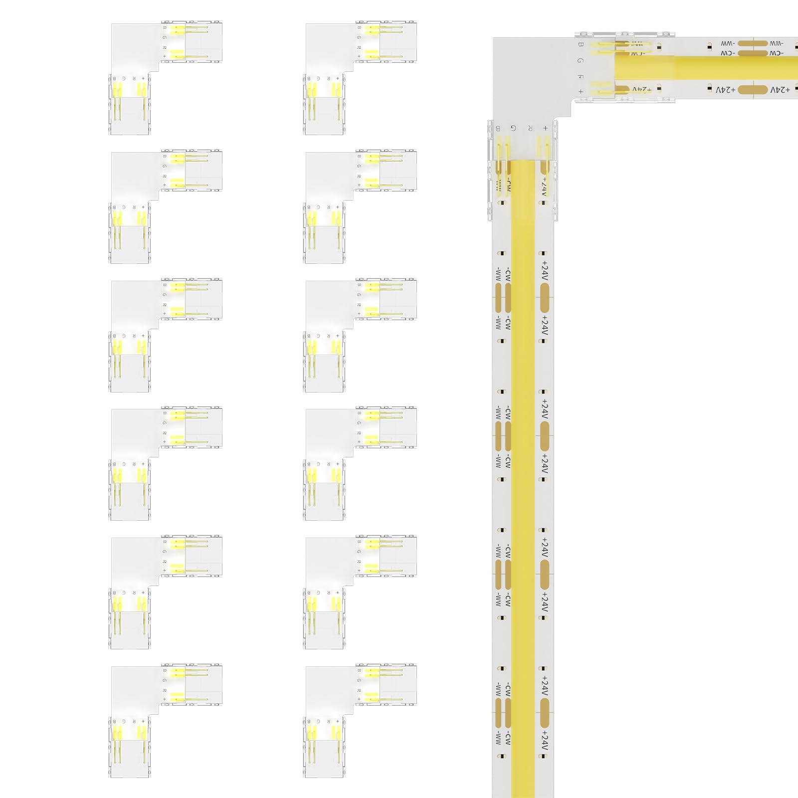 PAUTIX 10mm Connectors 12pcs L-Shaped/Corner Connectors,Solderless Terminal Extension Connection for 3-Pin CCT COB LED Strip Lig
