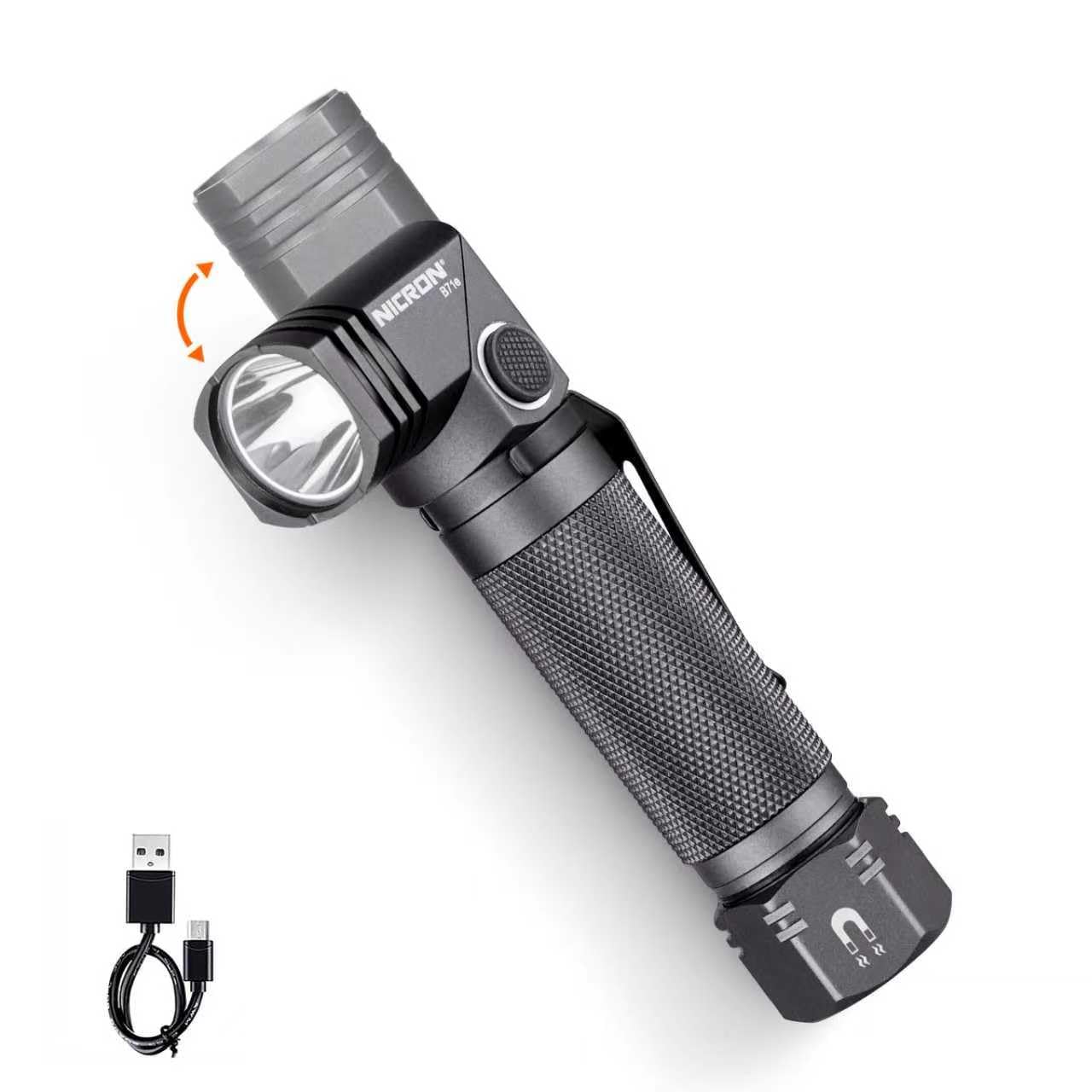 COSMOING Rechargeable Magnetic Flashlight, 1300 Lumens, 6 Modes, IP65 Waterproof, Black, Model B71E