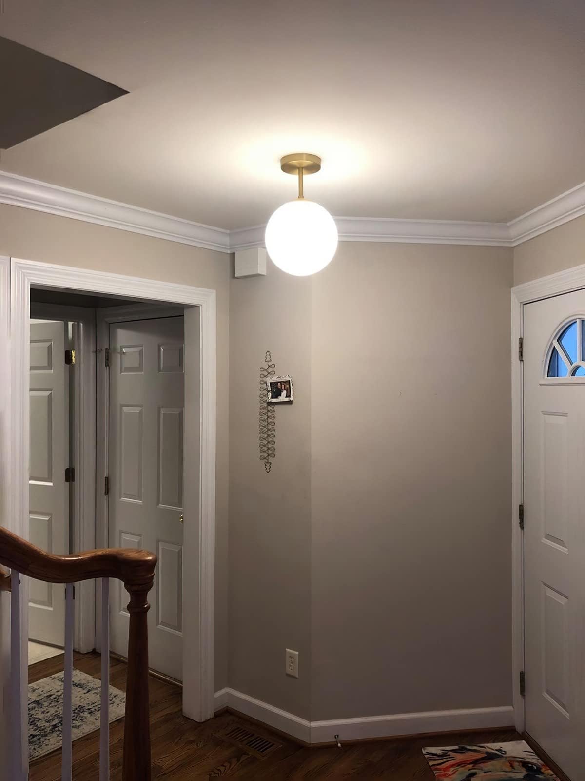 Koko&Yukina Globe Semi Flush Mount Light Fixture, Milk Glass & Matte Gold, 8&quot; Modern Design