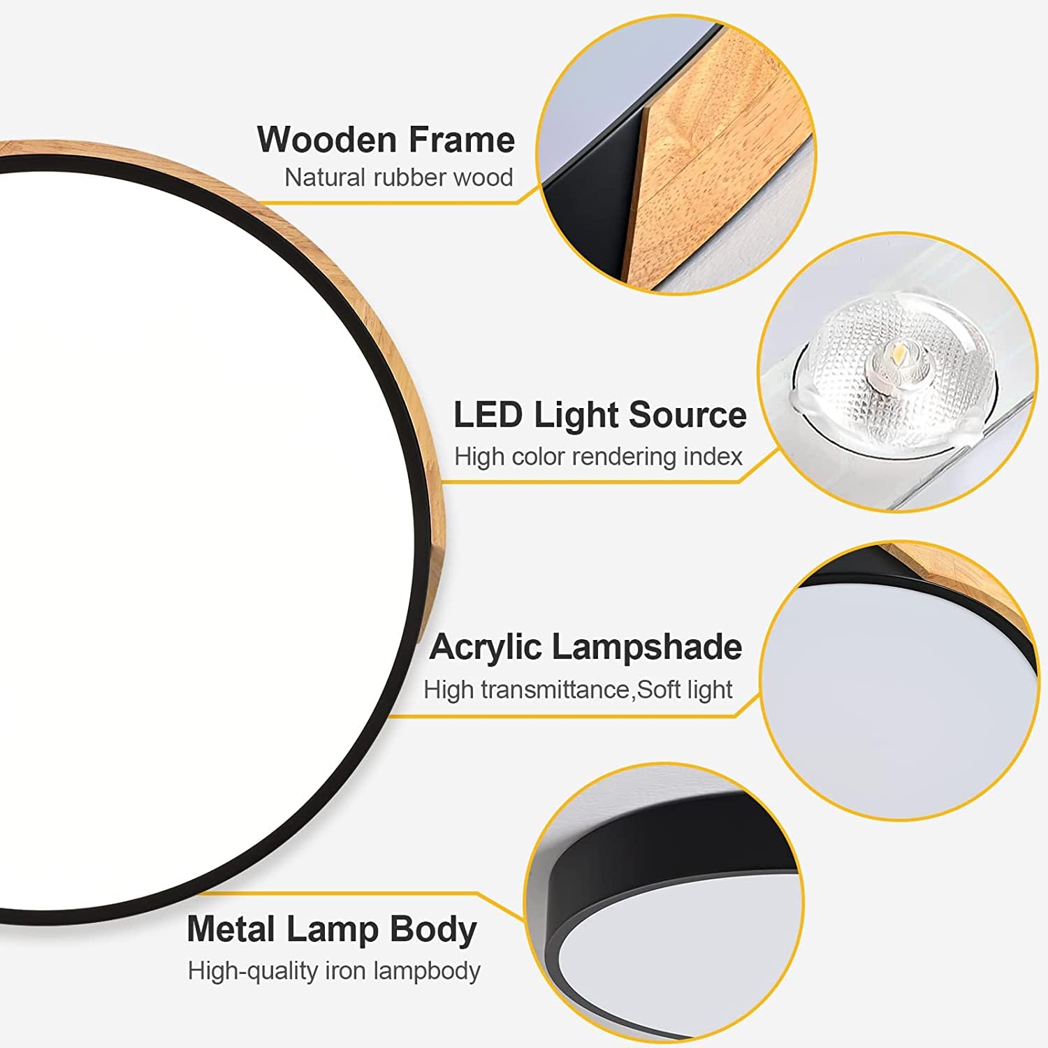 Wood Led Flush Mount Ceiling Light  3Cct 3000K-6500K Modern Black Close To Ceiling Lighting Fixtures  Minimalist Round Ceiling Light For Bedroom  Kitchen  Hallway  Laundry Room  Not Dimmable