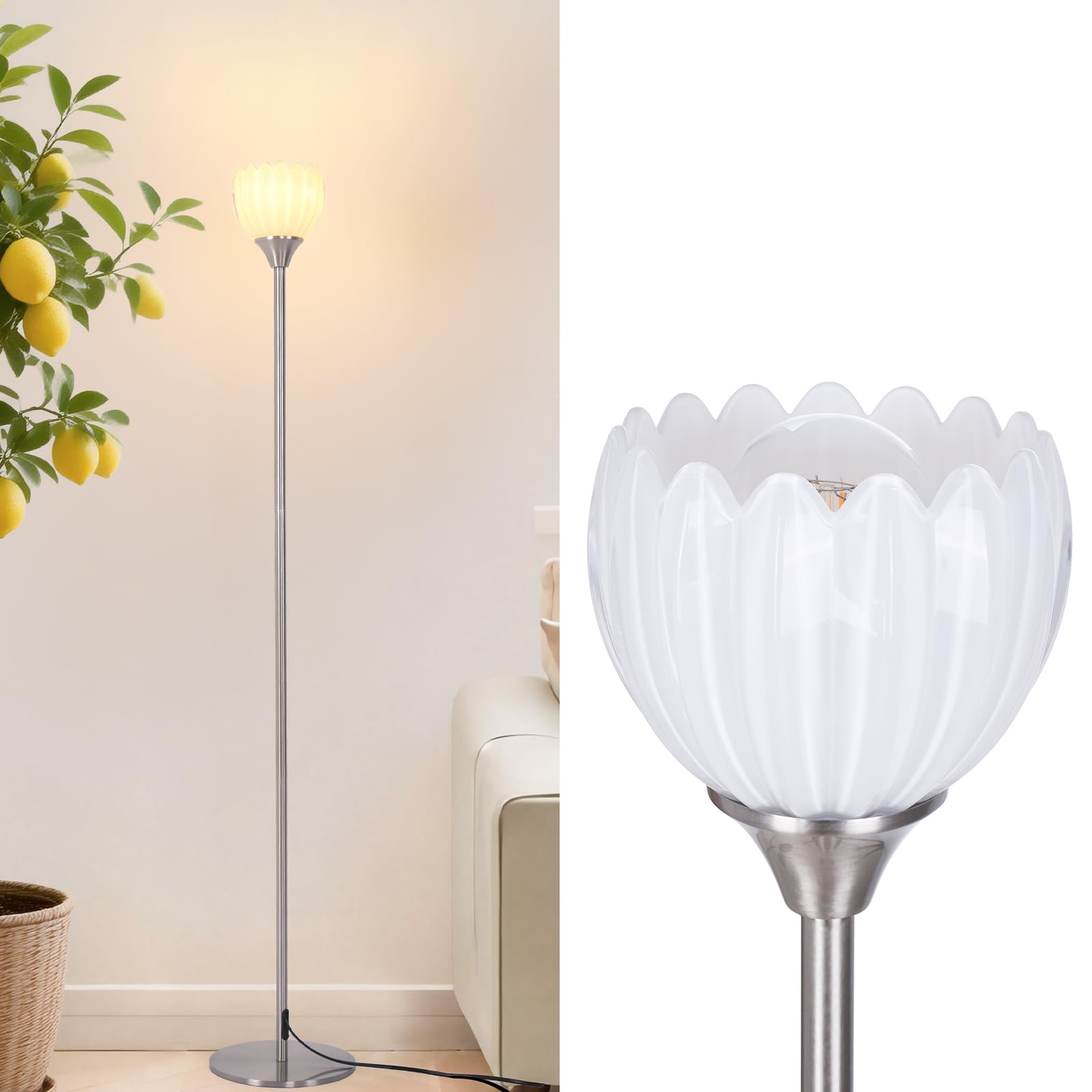 Shenmoyl Floor Lamps for Living Room, Bedroom, Nickel Standing Lamp with 12W Bulb, Vintage Floor Lamp for Reading, Nursery, Corn