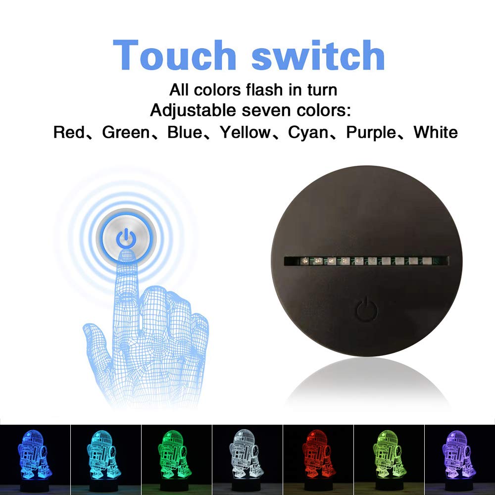 Titiskin 3D Illusion Led Night Light 7 Colors Gradual Changing Touch Switch Usb Table Lamp For Holiday Gifts Or Home Decorations (R2-D2)