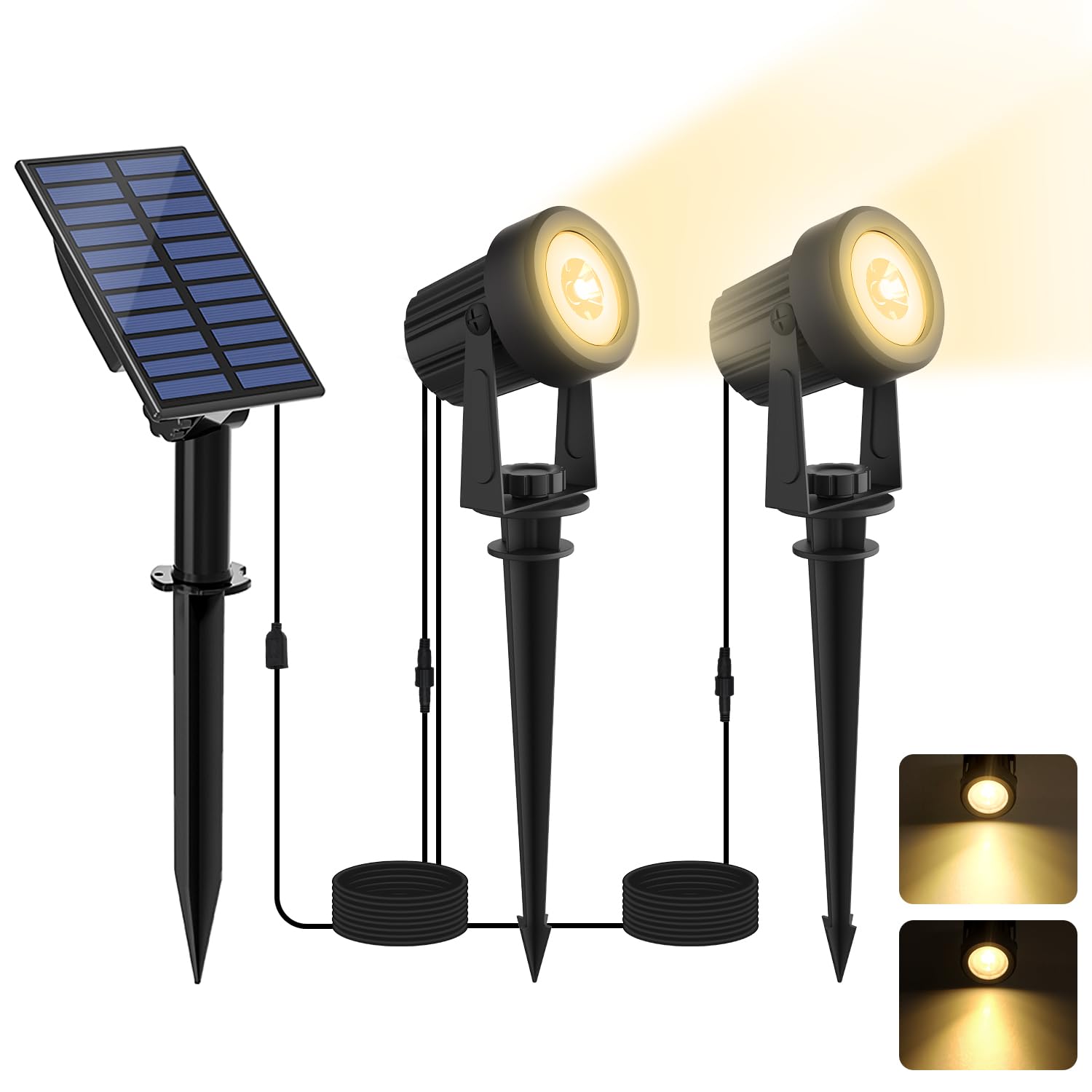 Linqelly Solar Spotlights Outdoor 2-In-1 Solar Landscape Lighting Dusk To Dawn Warm White Spotlight Ip65 Waterproof 9.8Ft Cable Spot Lights Outside For Garden Yard Path Tree Decoration