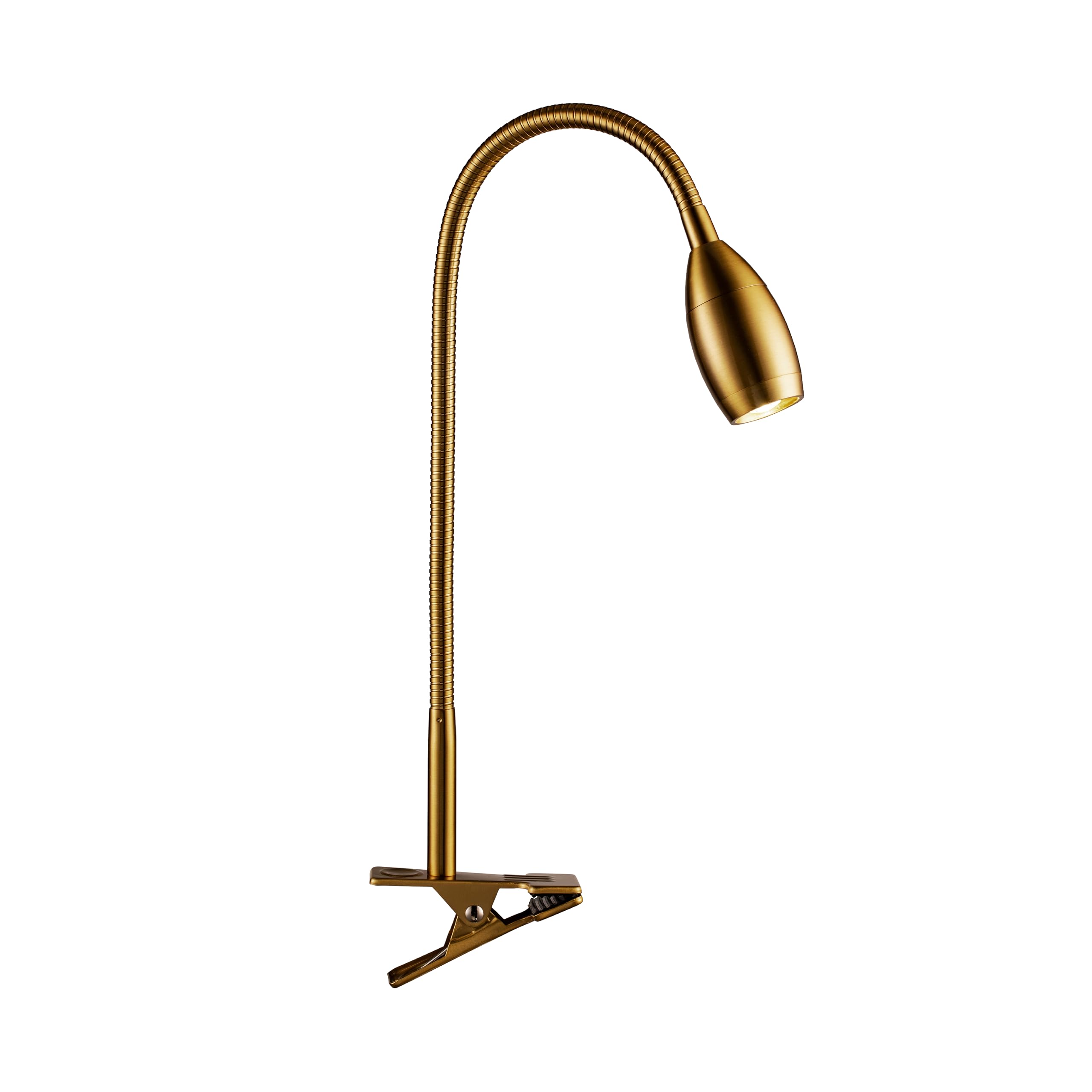 OBright Clip-on Lamp - Zoomable Spotlight, Dimmable LED, Flexible Gooseneck, 4000K Light, Antique Brass, Model OB-CL15M