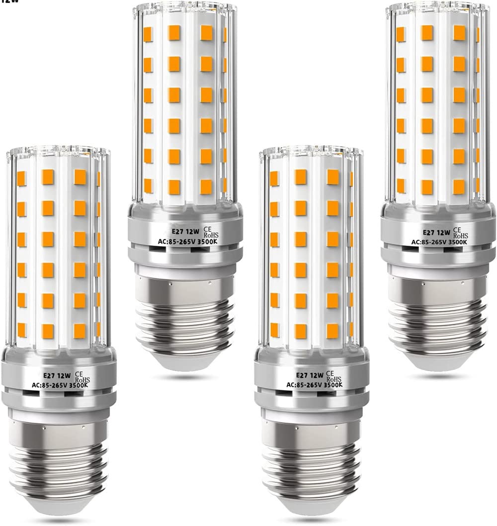 LED Corn Light Bulb 120W Equivalent 1200 Lumen 12W E26/E27 Base Non-dimmable Corn Lighting for Home Garage Warehouse Indoor LED Corn Bulbs Pack of 4 (Warm White)