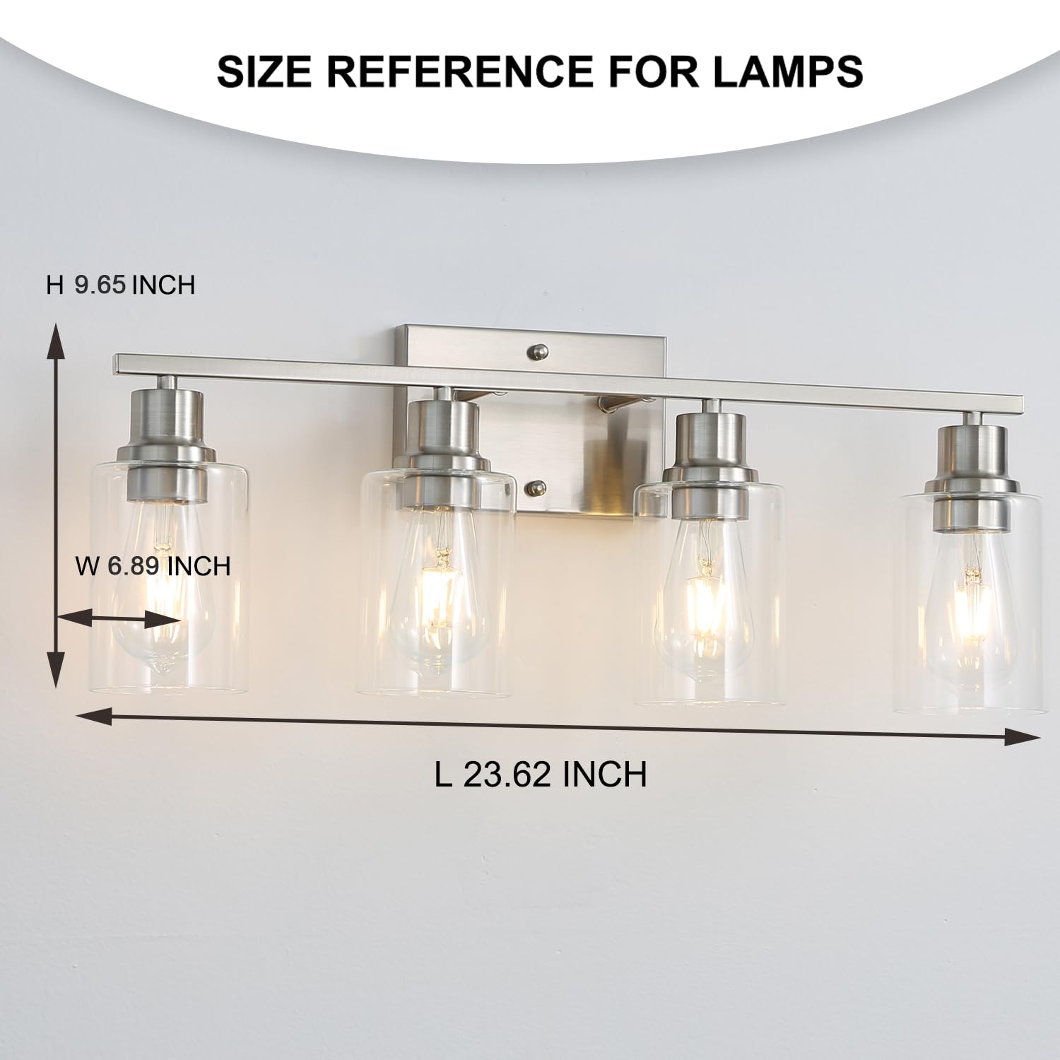 Jodauirt Modern Wall Lighting 4-Lights Brushed Nickel Wall Lamp Fixtures,24" Vintage Wall Sconces With Clear Glass Shades, Farmhouse Bathroom Vanity Light ?For Mirror,Bedroom,Living Room