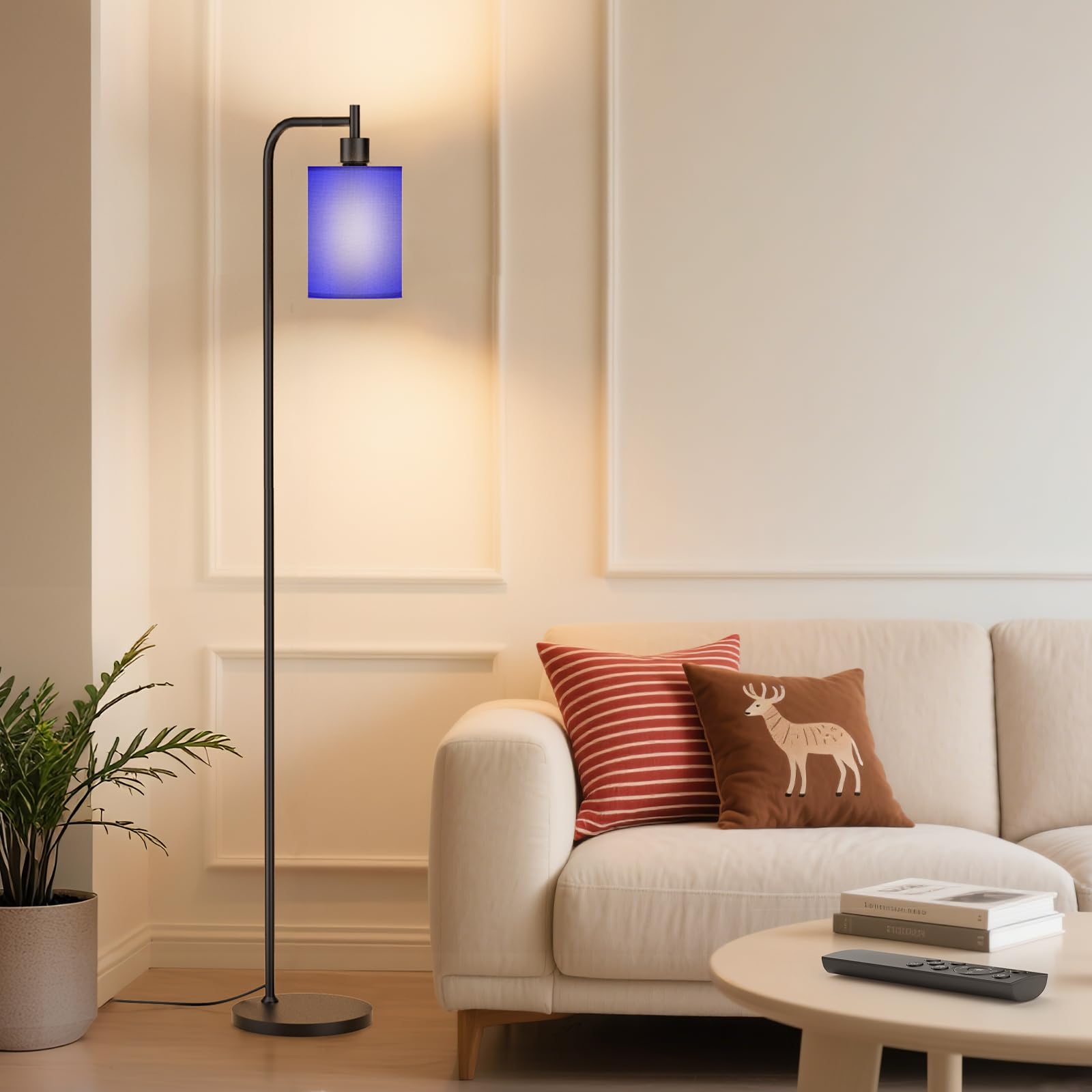 SIBRILLE Floor Lamp with Linen Shade, Dimmable, Remote Control, 3 Color Temperatures, Metal, Blue, Model BP-F072