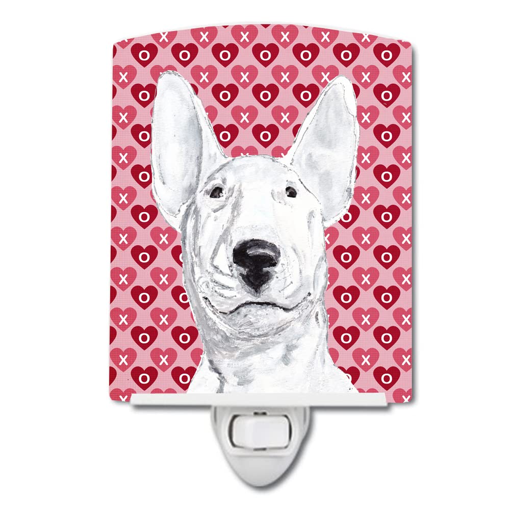 Carolines Treasures Bull Terrier Hearts Ceramic Night Light, UL-Certified, 6x4x3in, Multicolor, Model SC9562CNL