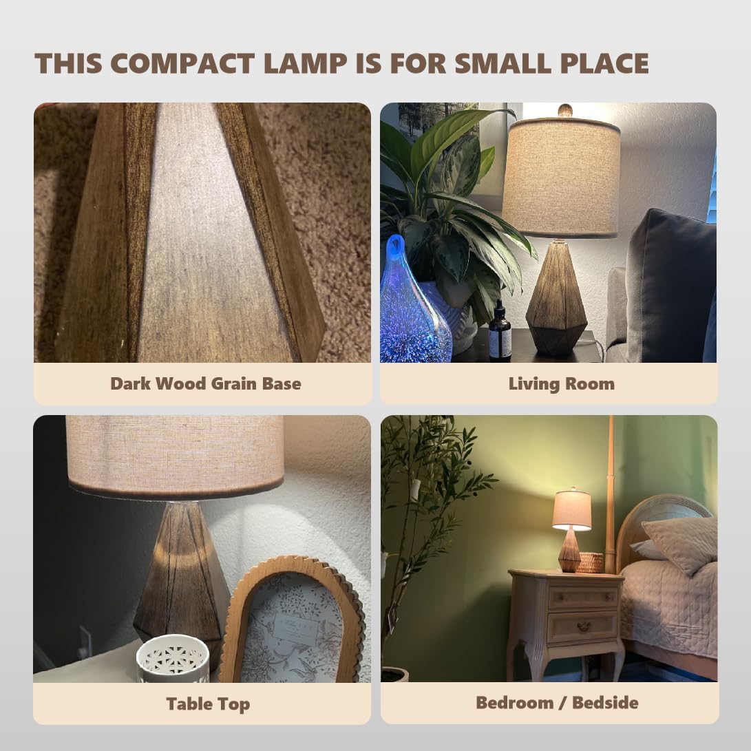 PoKat 20.25" Retro Farmhouse Table Lamp Set of 2 - Dark Wood Resin Nightstand Lamps for Living Room, Bedroom, Office