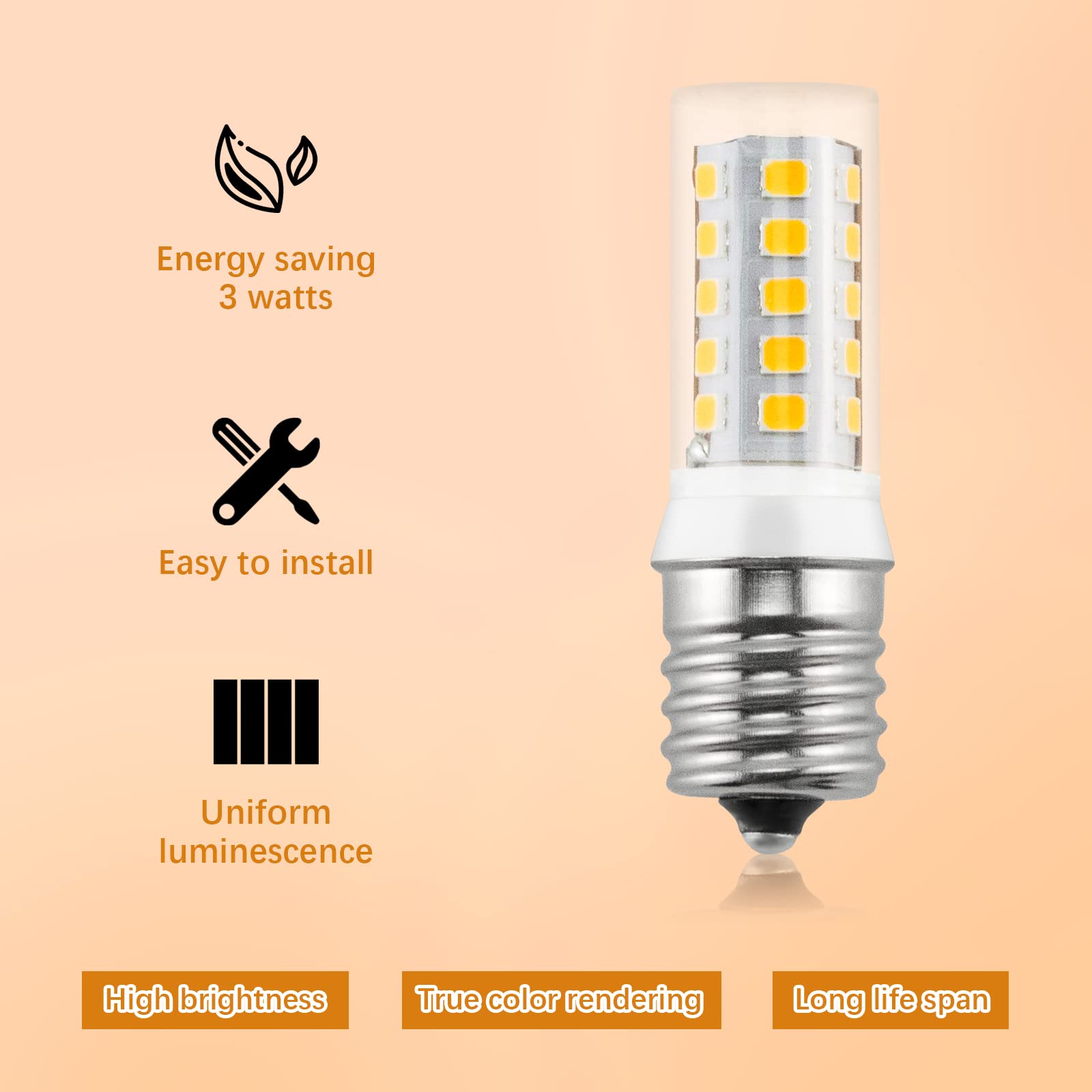 PANDEELS E17 3W LED Refrigerator Bulbs, KEID28A/KEL2811 Replacement, Pack of 2, White, AC100-130V
