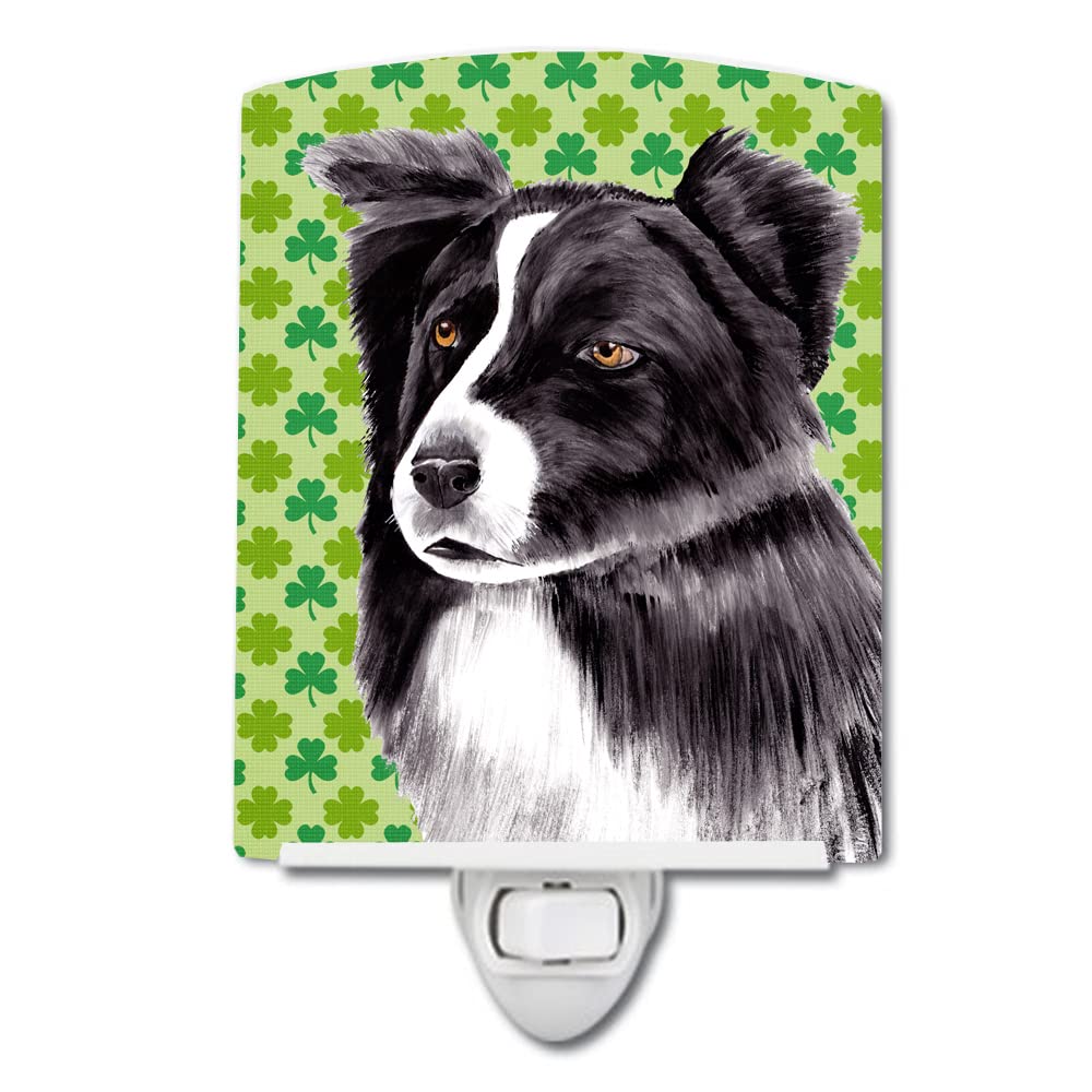 Caroline'S Treasures Border Collie St. Patrick'S Day Ceramic Night Light, 6X4X3, Multicolor