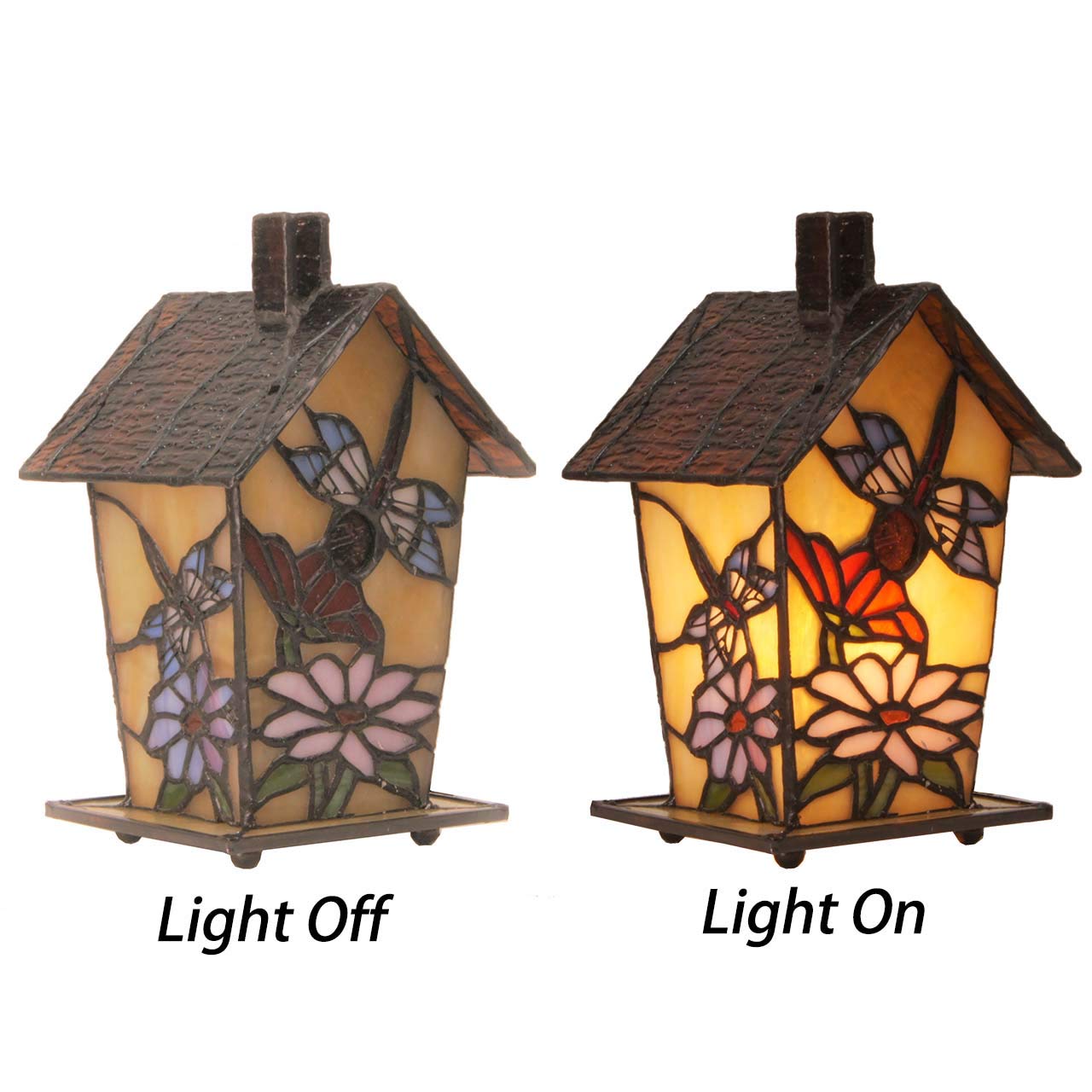 Bieye L10782 Tiffany Style Stained Glass Birdhouse Table Lamp For Home Decor (7-Inch High, Dragonfly)
