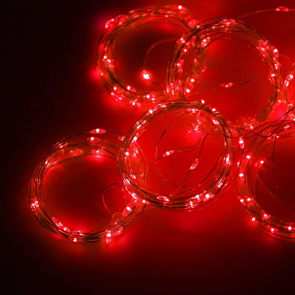 Vicila 300 LED Curtain Lights - Red Fairy Lights with Remote, USB Power, 8 Lighting Modes, 9.8ft x 9.8ft, Perfect for Xmas & Valentine's Day Decor