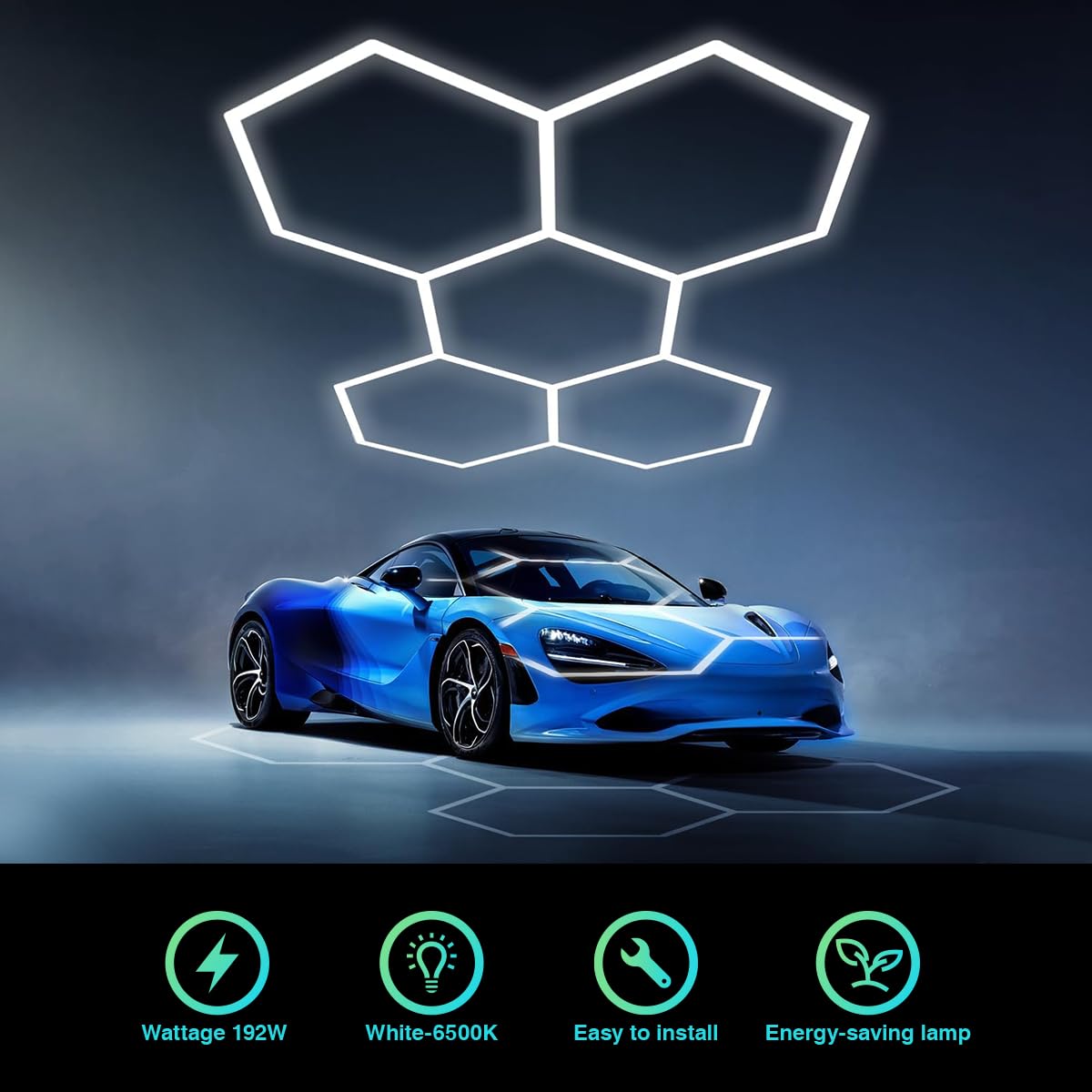 Cezelux Led Hexagon Garage Light: 5 Honeycomb 24 Packs 6500K 21120Lm Super Bright Car Detailing Garage Ceiling Led Shop Light Fo