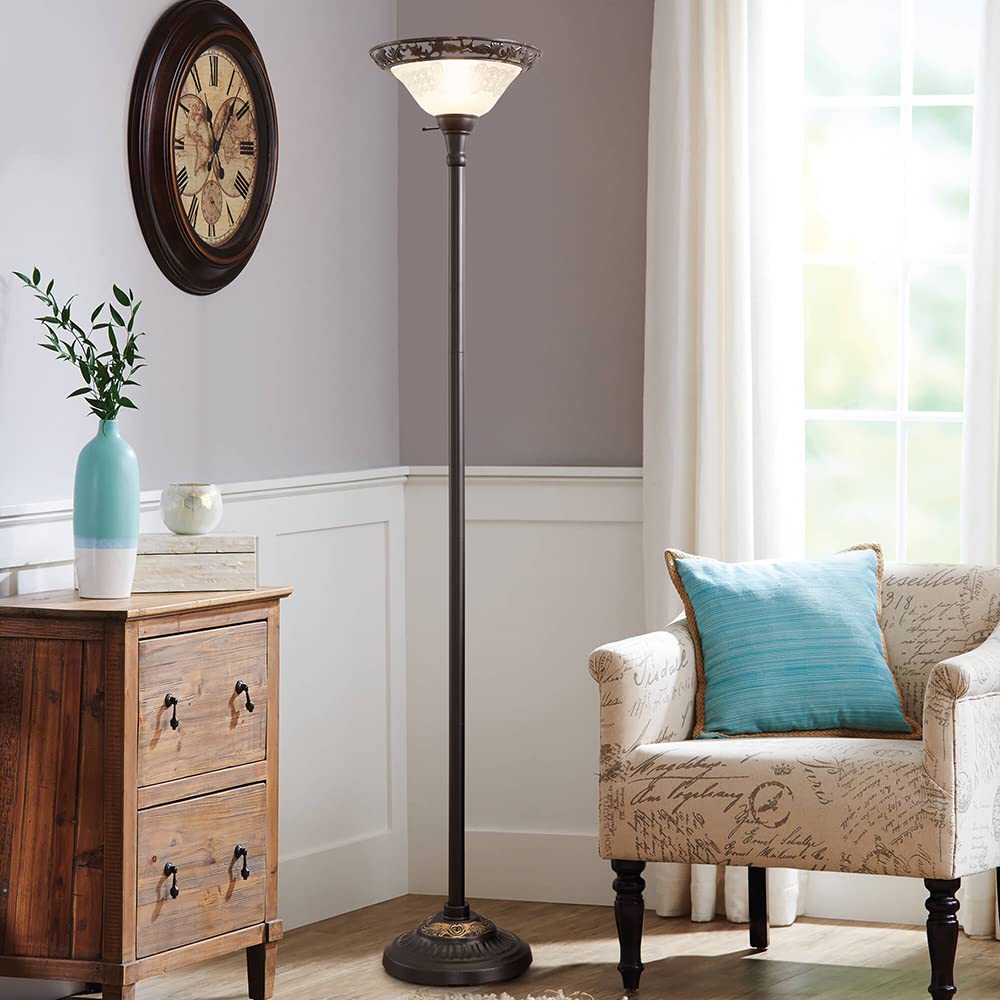 Luvkczc Victorian Floor Lamp, 70" Tall Metal Lamp with Alabaster Shade, Black, Model FL-3000A, Vintage Style for Bedroom/Office