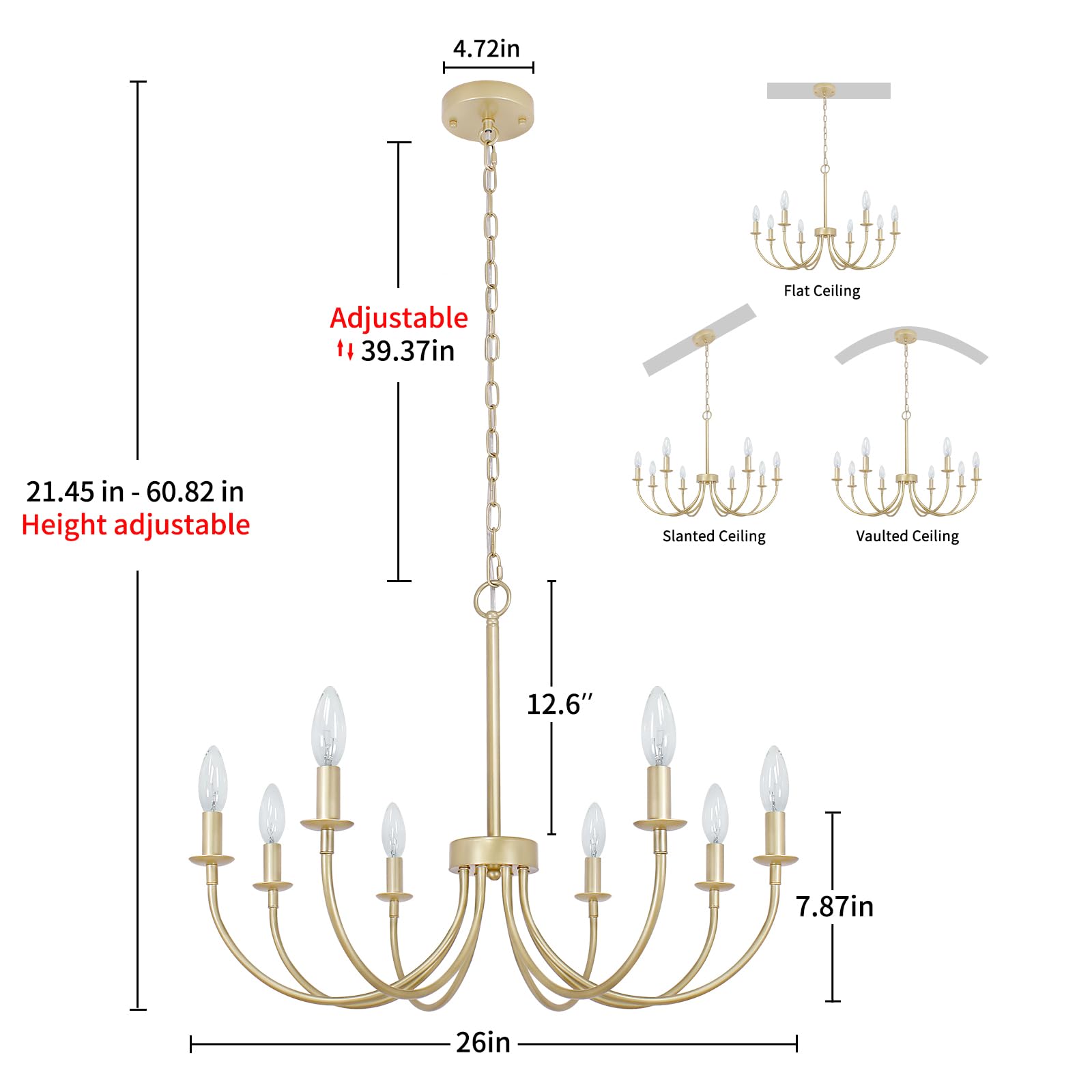 Rviezza 8-Light Champagne Gold Chandelier - Rustic Candle Fixture for Dining Room, Kitchen, Living Room, Staircase, Entryway