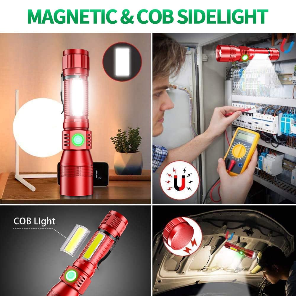 AdamStar 3-in-1 Rechargeable Black Light Flashlight, 7 Modes, Waterproof, High Lumens, Model 016, Aluminum, Black + Red with Case