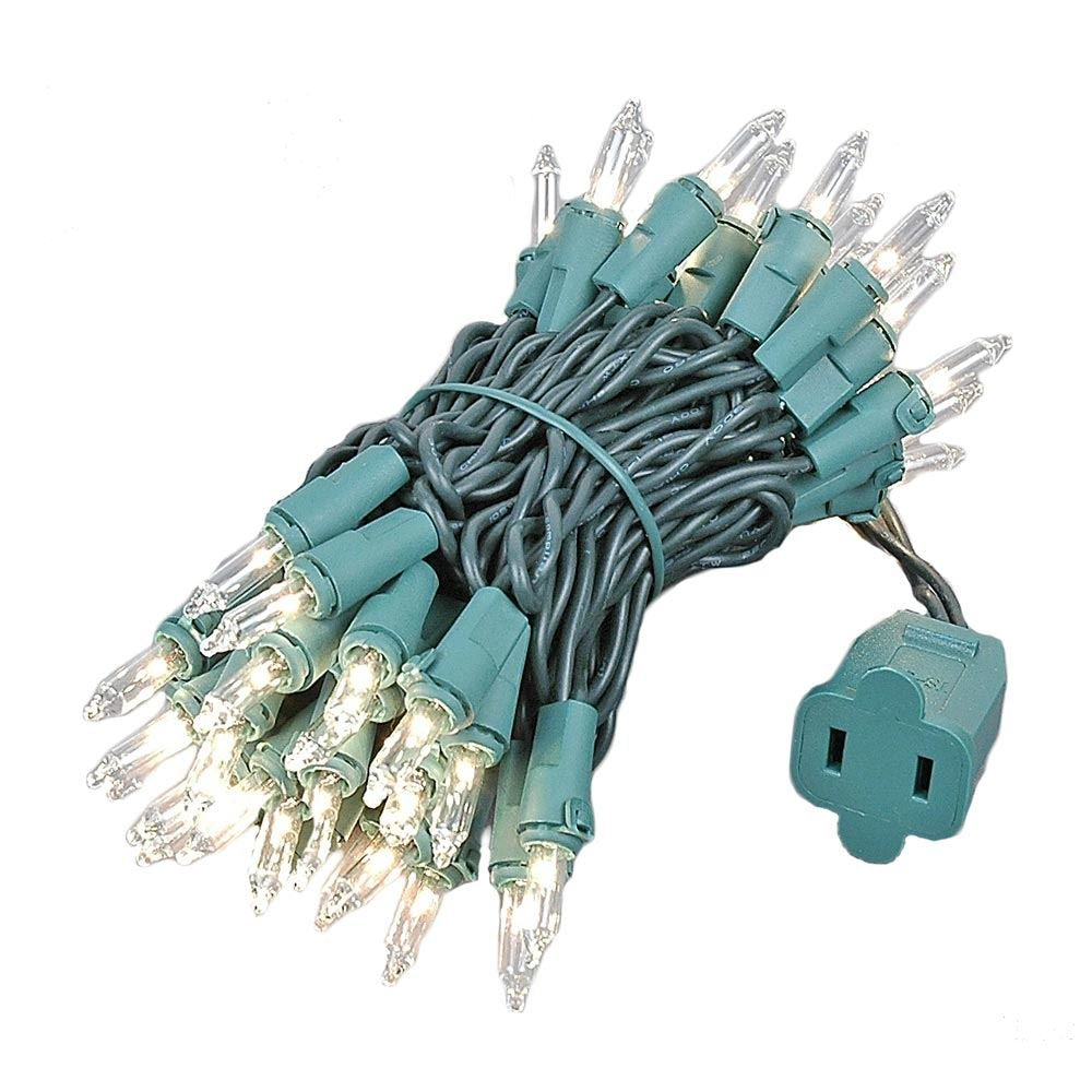 Novelty Lights 50 Light Clear Christmas Mini String Light Set, Green Wire, Indoor/Outdoor UL Listed, 11' Long