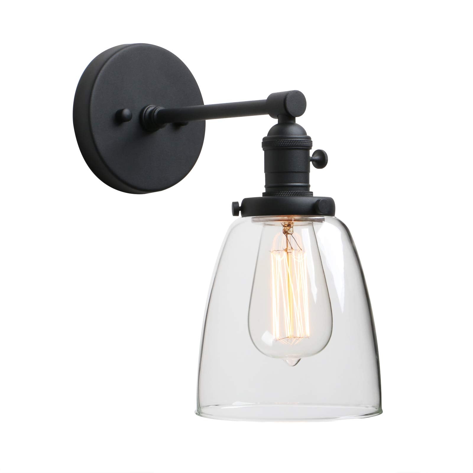 Phansthy Industrial Wall Sconce Light 1-Light Black Sconce with 5.5 Inches Dome Clear Glass Shade