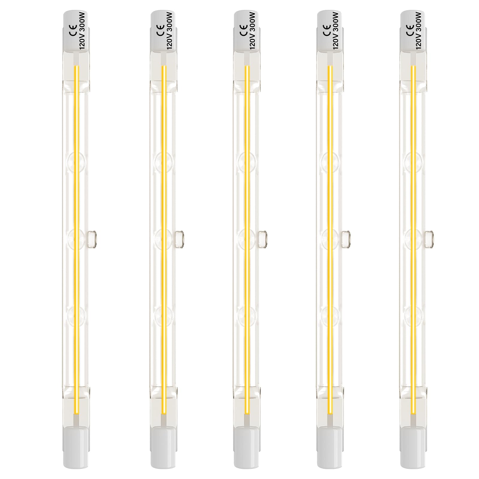 Lacnooe R7S Halogen Light Bulbs 300W 120V  118mm J-Type T3 Bulbs 300 watt  4.7-Inch Long Double Ended Filament Flood Lights Quartz Tube Lamps for Work  Security  Landscape Lights  Dimmable  5 Pack