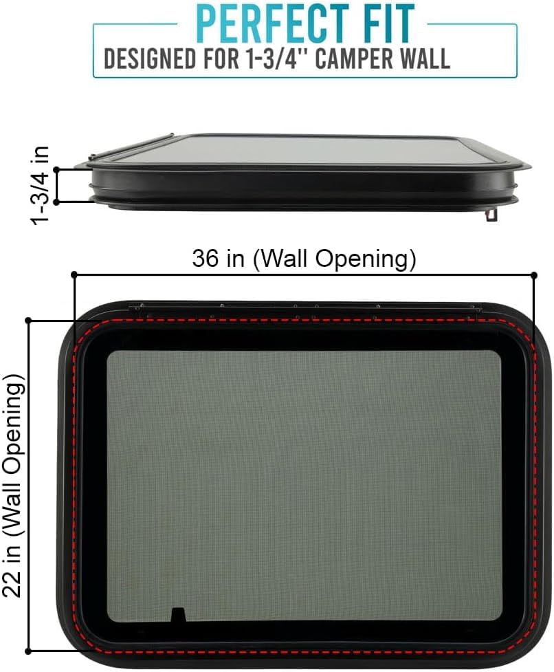 PRO FLEX Heavy Duty RV Exit Window, 36" W x 22" H, Tempered Glass, Easy Installation, DOT Certified