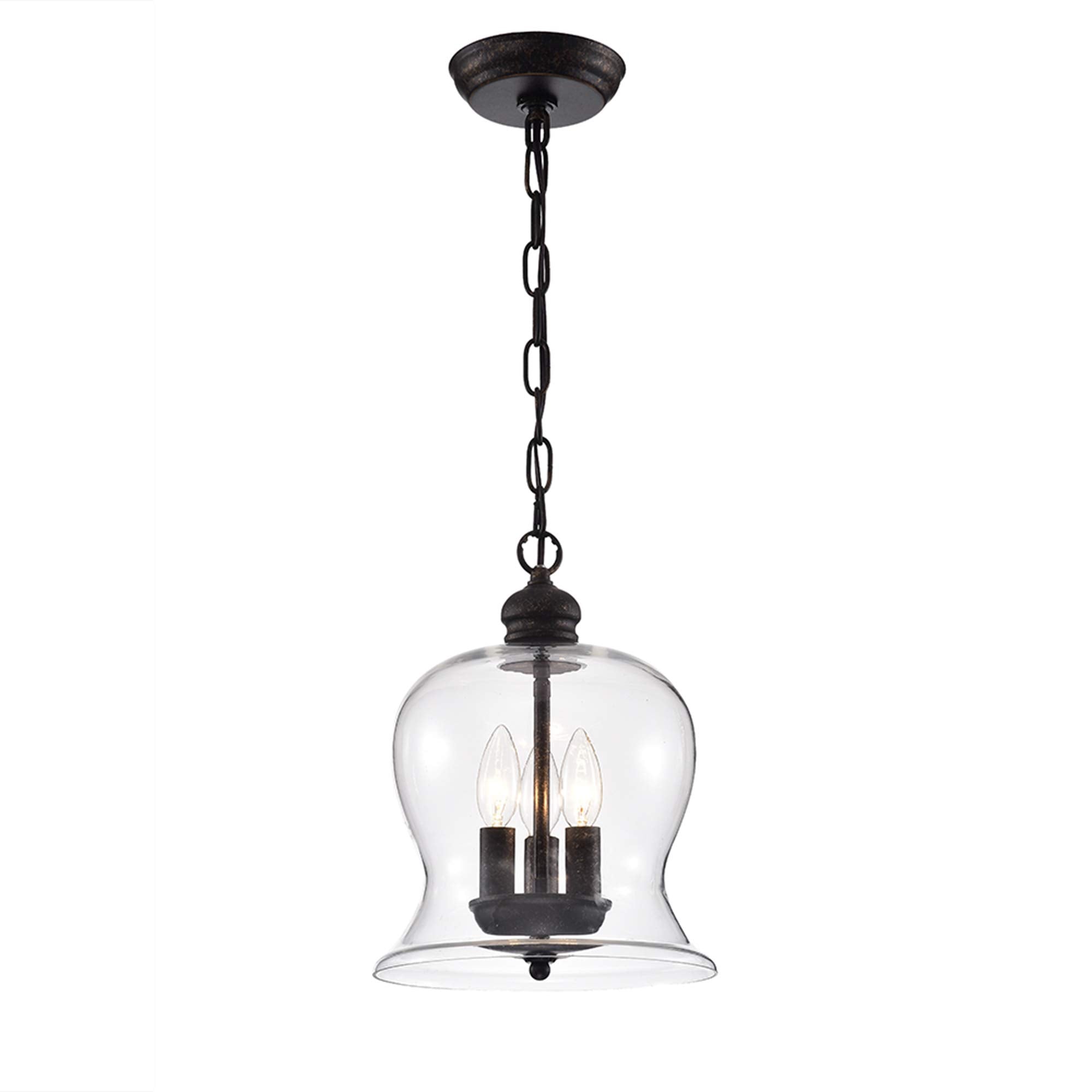 Warehouse of Tiffany RL8114 Madigan 3-Light Pendant Lamp, 10in, Clear Glass, Teak Material