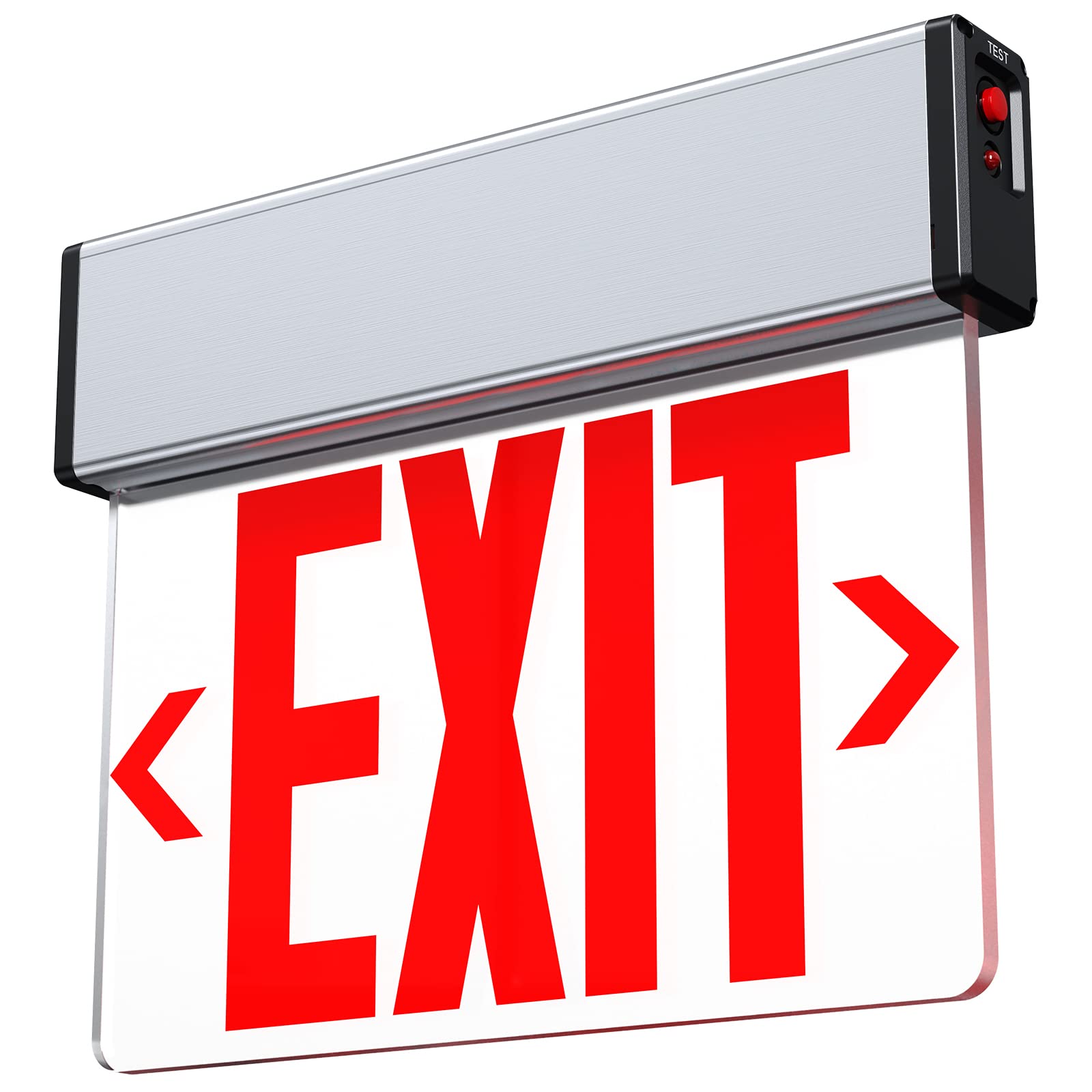 Led Edge Lit Exit Sign Aluminum Housing Ac 120-347V Emergency Exit Light With Battery Backup Single Sided Acrylic Clear Panel Commercial Exit Signs, Top/Side/Wall Mount, Ul Certified (1 Pack, Red)