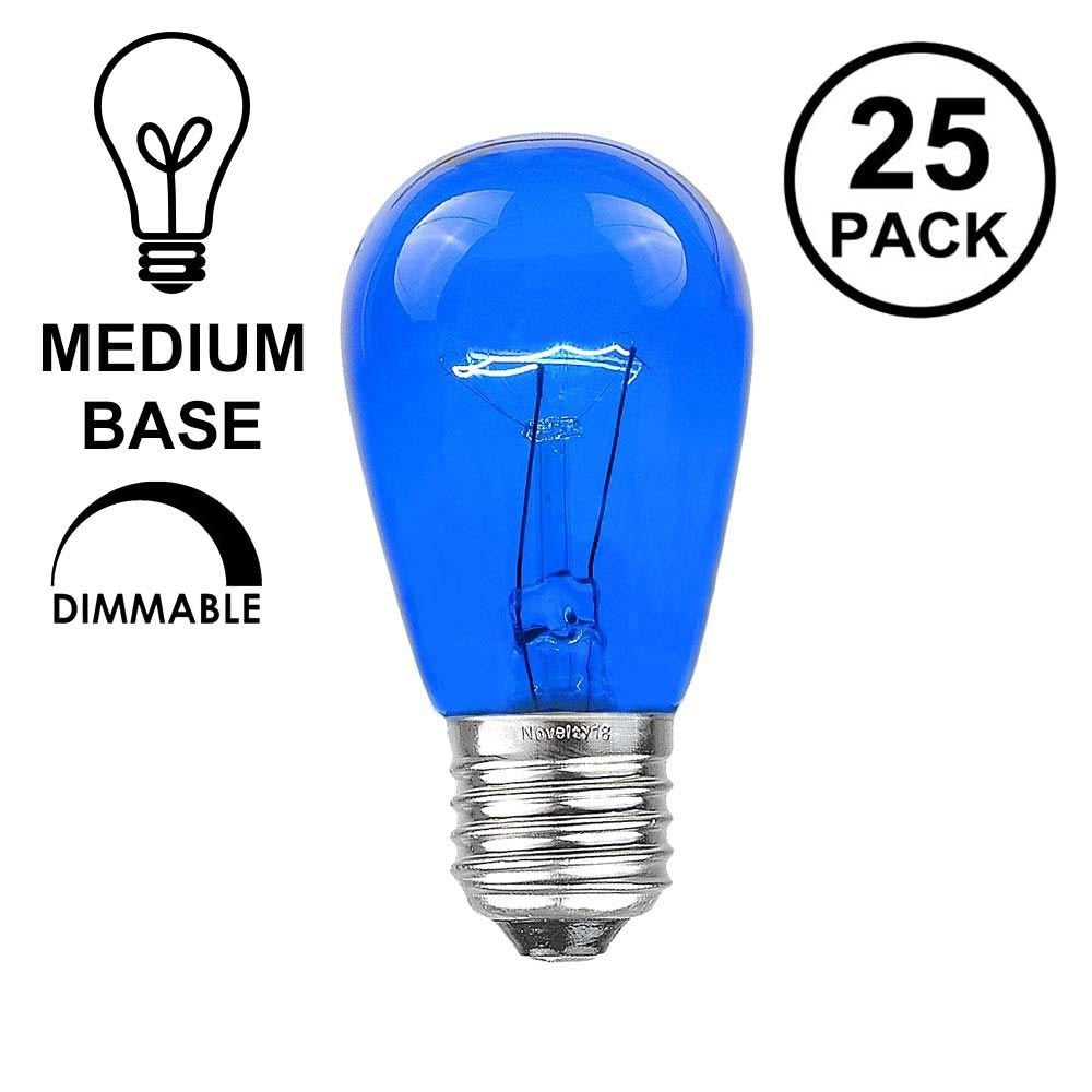 Novelty Lights 25 Pack S14 Outdoor Patio Edison Replacement Bulbs, E27 Medium Base, Blue, 11 Watt