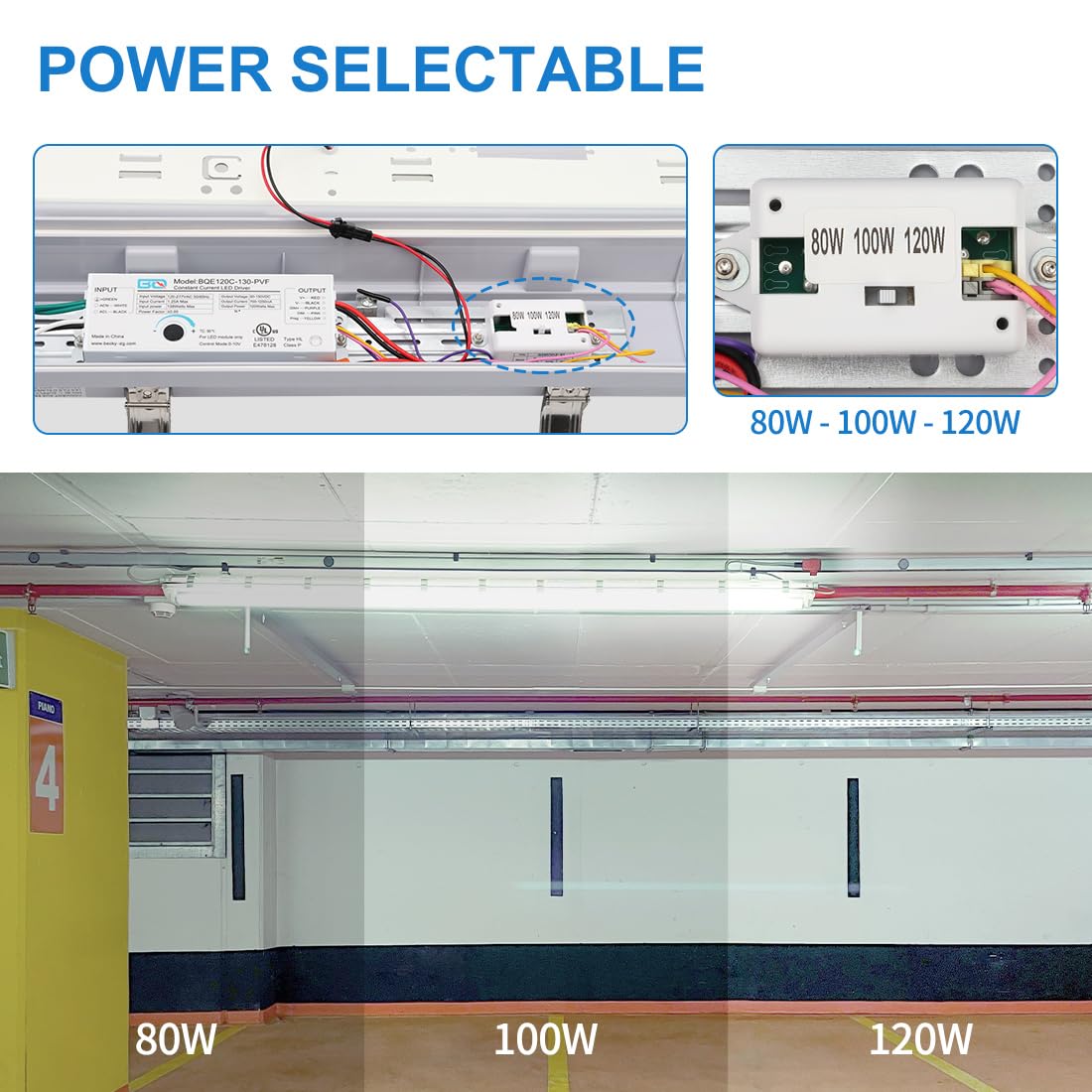 Dakason 8Ft Led Vapor Tight Light 120-100-80W Tunable, 15600Lm Led Vapor Proof Lighting Fixture Ip66 100-277V, Led Outdoor Shop