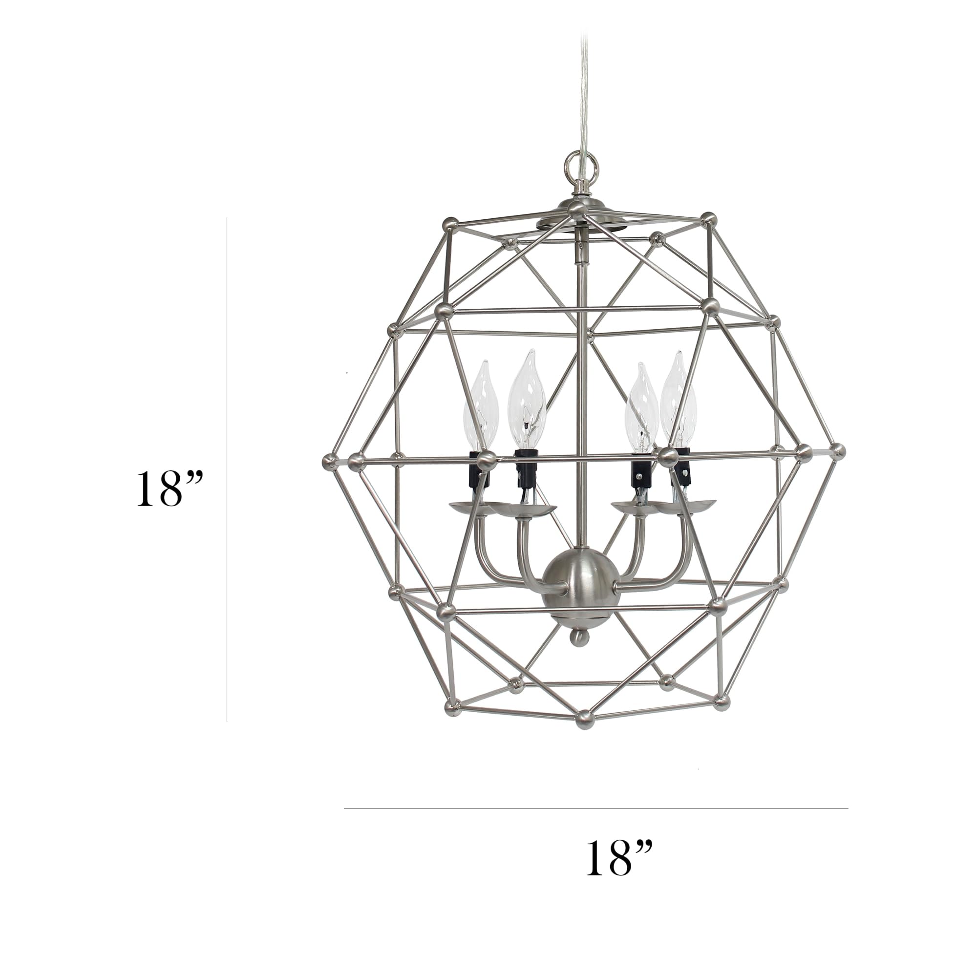 Elegant Designs Pt1005-Bsn 4 Light Hanging Industrial Ceiling Light Wire Cage Pendant, 18 Inch, Brushed Nickel