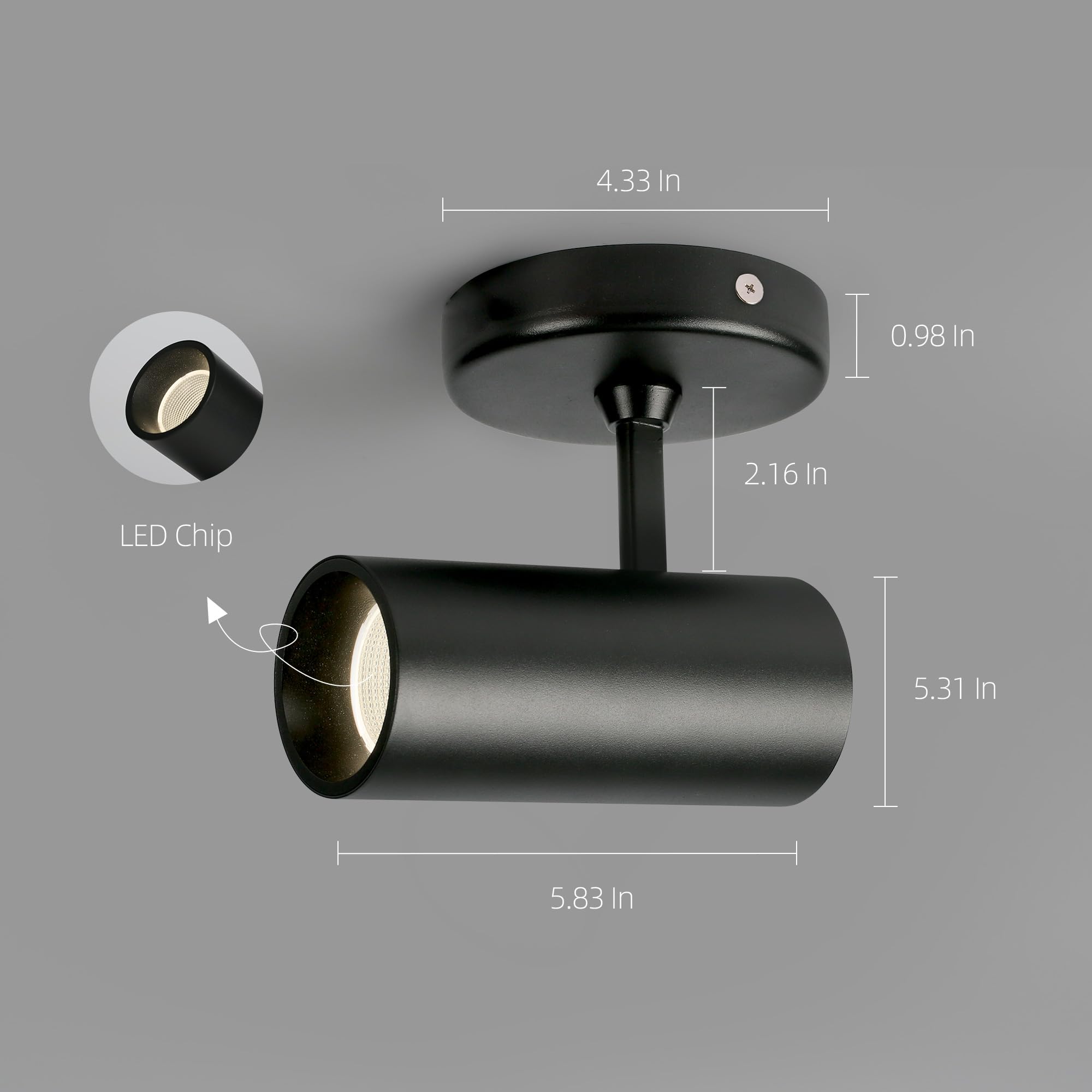 Aisilan 12W Black Adjustable Led Ceiling Spotlight, 3000K Warm White Accent Light For Indoor Use