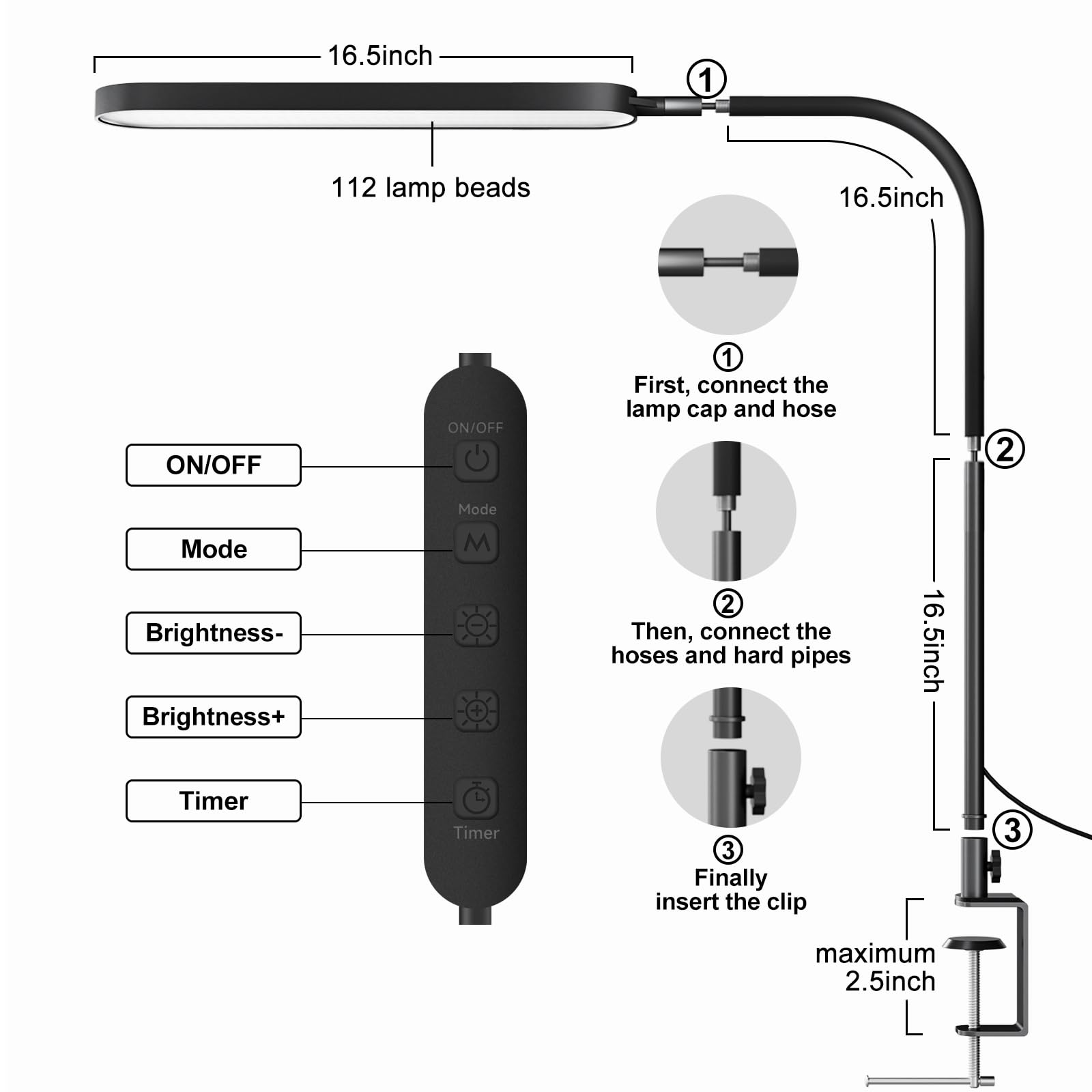 Skyleo Led Desk Lamp, 33.5&quot; Flexible Gooseneck, 5 Color Modes, 11 Brightness,