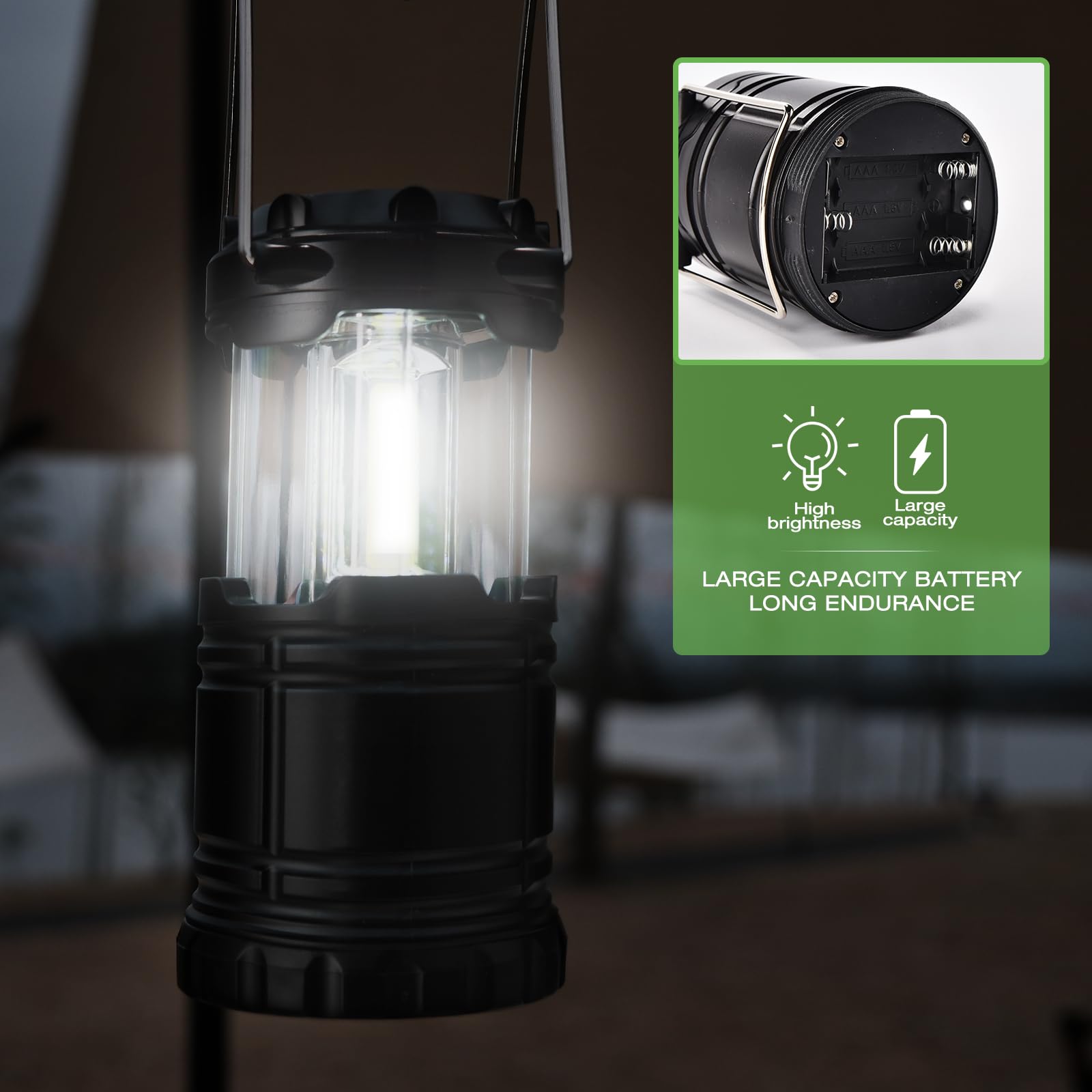 KPKJOO Lantern Collapsible Camping Light, LED, Battery Operated, Super Bright, Model 5800, Black