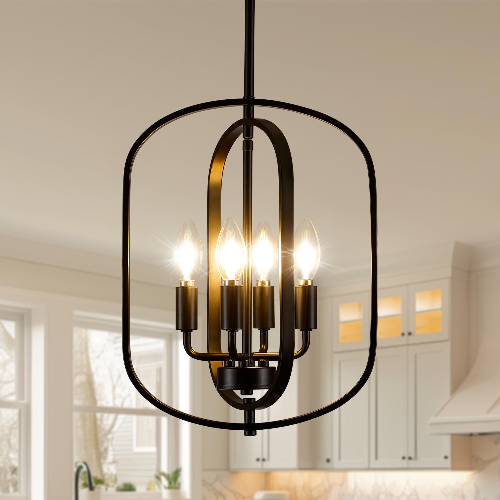 Black Chandelier Light, Modern Farmhouse Chandeliers For Dining Room Light Fixture Entryway Industrial Rustic Geometric Hanging 