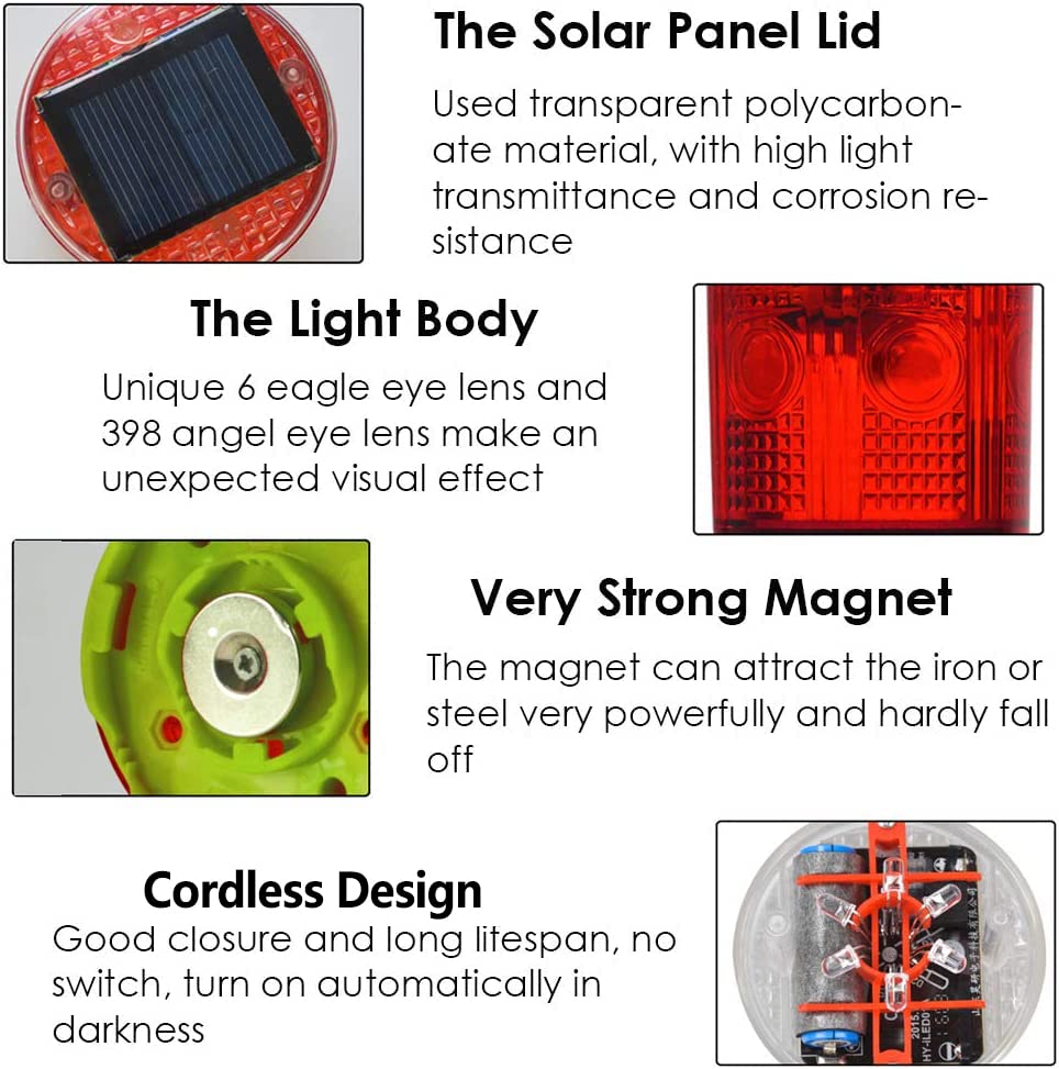 Aolyty Solar Strobe Warning Light Strong Magnetic Base Flashing Super Bright 360 Degree Automatically Turn On Waterproof for Con
