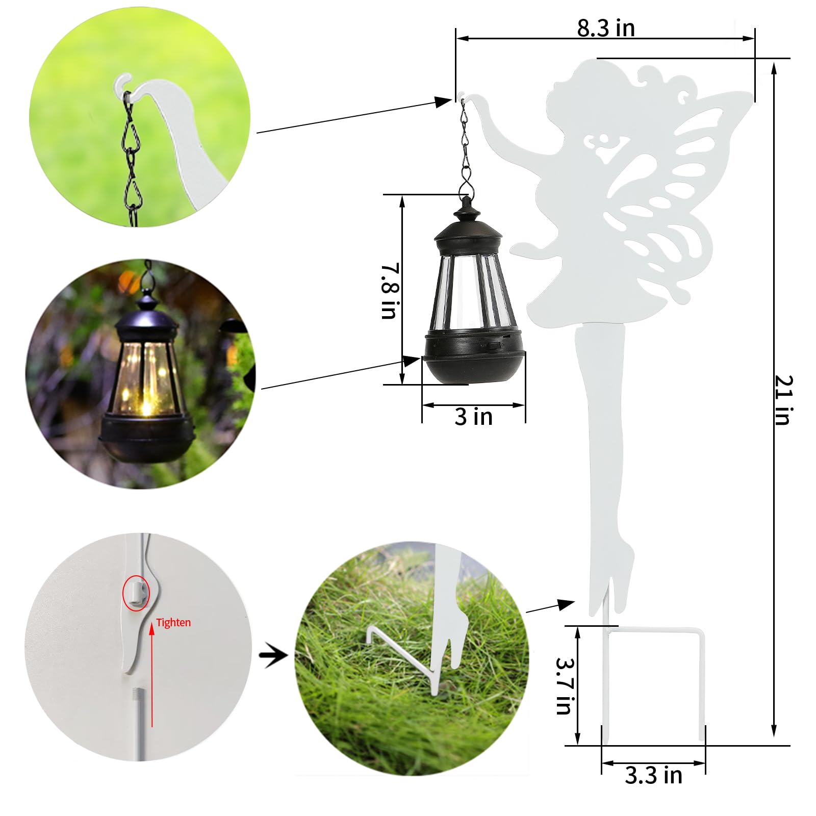 Yunjackeydz Solar-Garden-Lamp 2 Pack Metal Fairy Hanging Lanterns, Solar Outdoor Decorative Stake Ornaments For Lawn, Patio Or C
