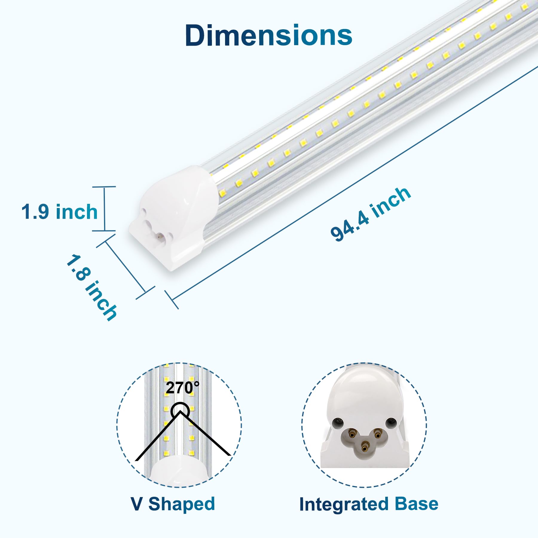 Szskying (10 Pack 8Ft Led Shop Light,72W 7200Lm 6500K,T8 Light Fixtrue Daylight White,High Output Clear Cover Integrated,Linkabl