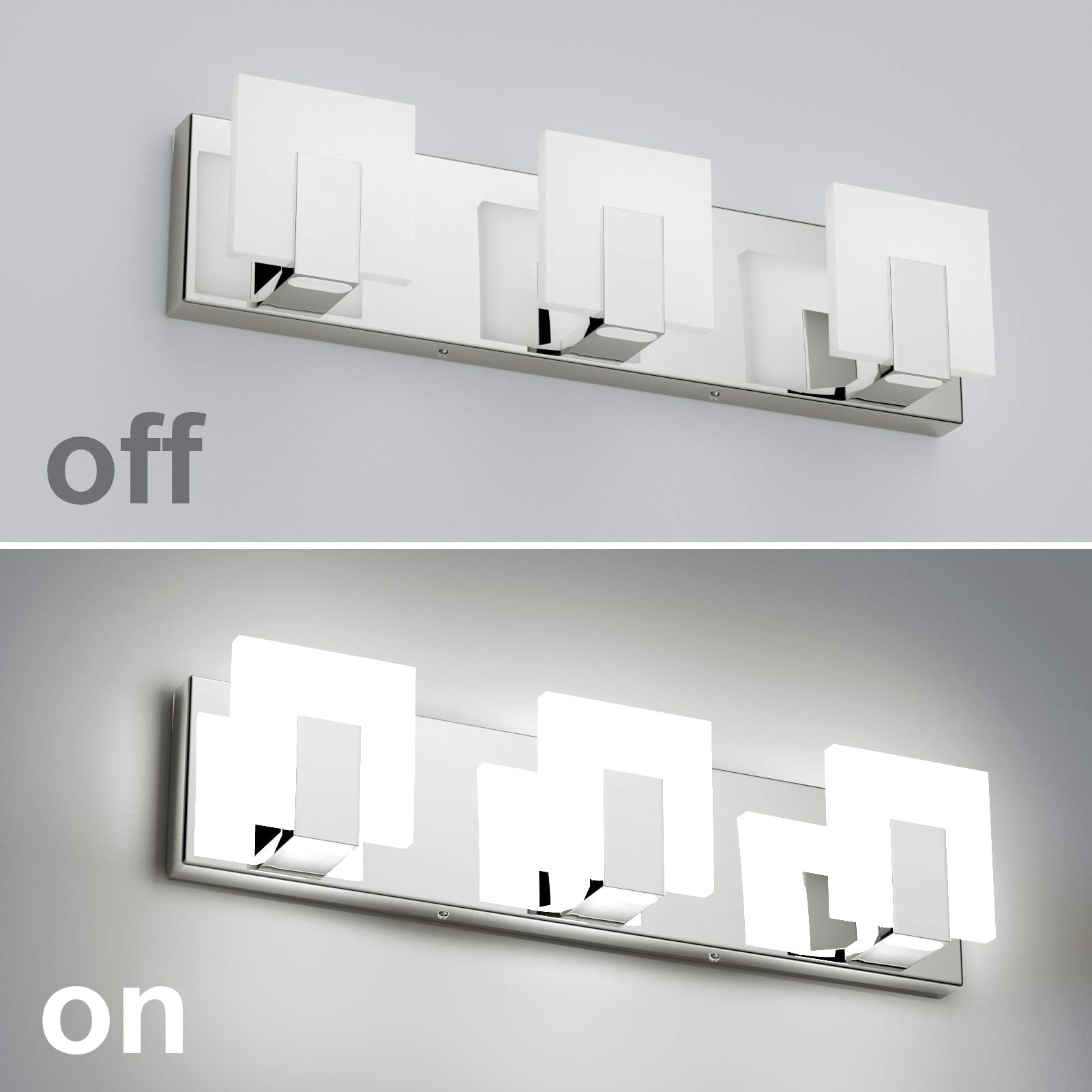 Aipsun Modern LED Vanity Light - 3 Lights, Frosted White Acrylic, Chrome Finish, 6000K for Bathroom, Model Ca-1105-3T