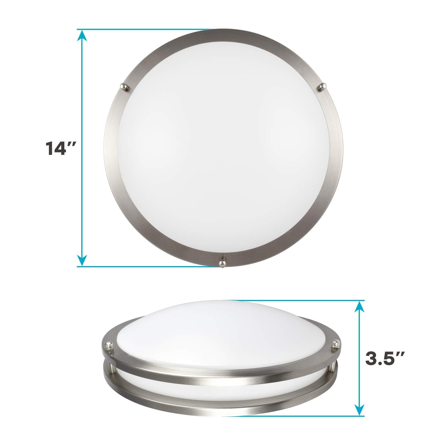 LUXRITE 14 Inch LED Flush Mount Ceiling Light, Dimmable, 18W, 1440 Lumens, Brushed Chrome, Model LR23282