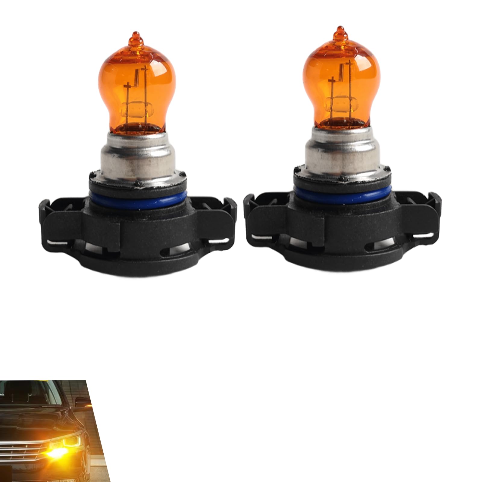 Yytqp 2 Pcs Psy24W Car Fog Light Bulb With Housing  12V Daytime Running Lamps  Turn Signal Bulb  Brake Light  Reversing Light Bulb  Automotive Amber Glass Bulbs Lighting Accessory Fit For Most Cars