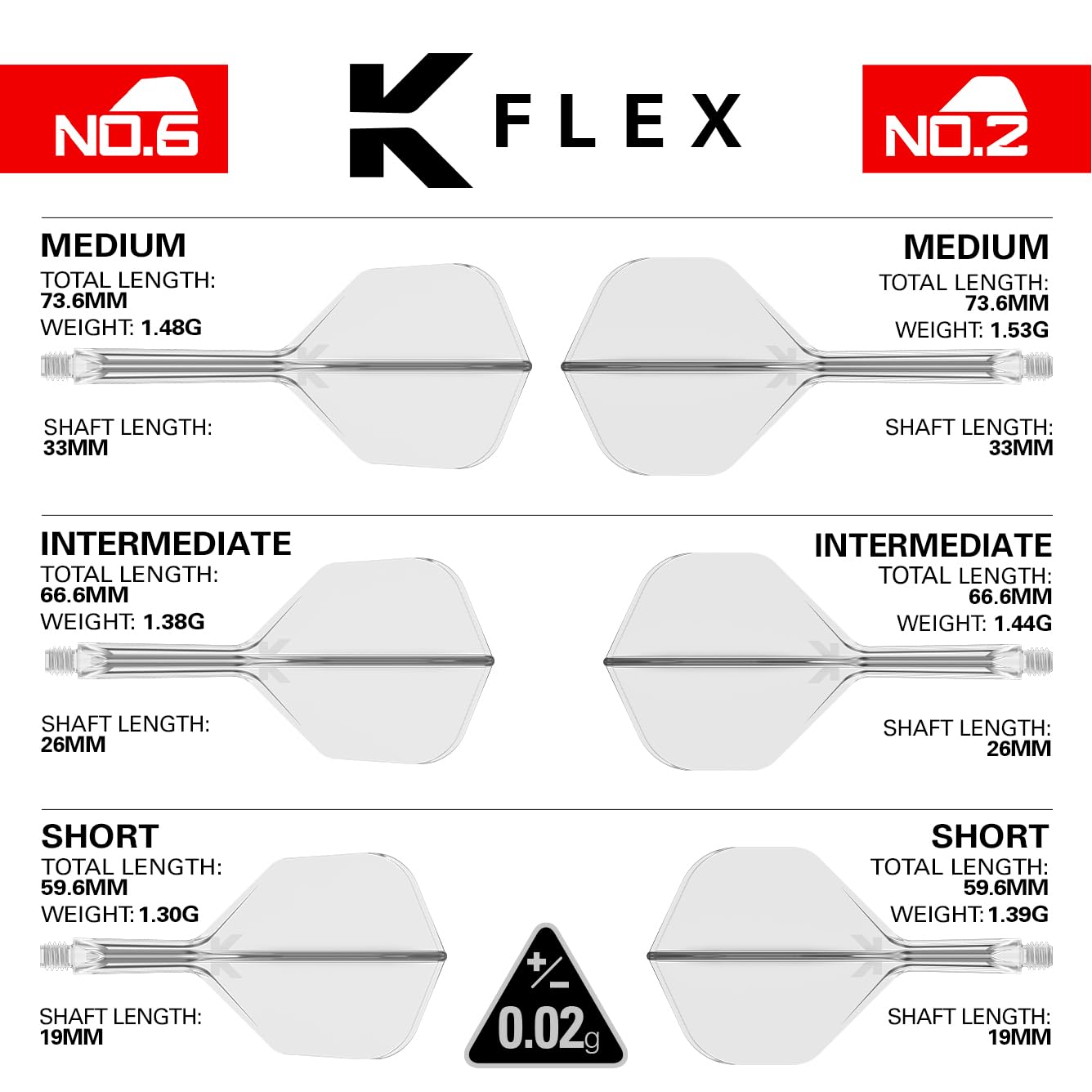 Target Darts K Flex Integrated Dart Flights and Shafts, Intermediate 26mm, Clear, Model taf1428, Pack of 3
