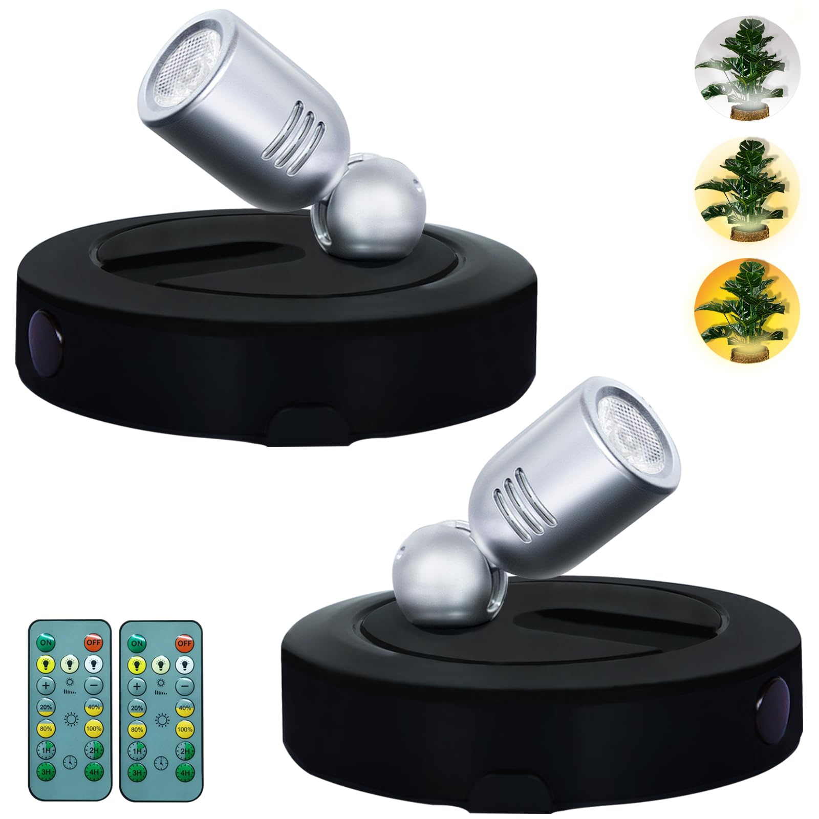 HAMVIDNE LED Spotlight Indoor, Battery Powered Spot Lights with Remote, Plant Tree Uplights, 3 Lighting Modes Dimmable Timer Pic