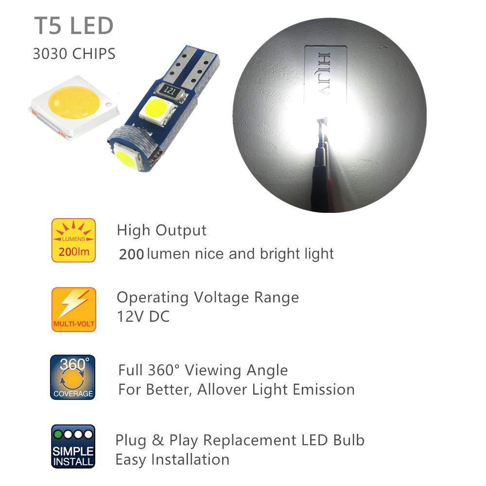 Wljh 6Pack White Dash Lights Pc74 Twist Locket Socket Wedge T5 Led Bulb 37 74 2721 3030Smd Dashboard Instrument Cluster Bulbs,Plug And Play
