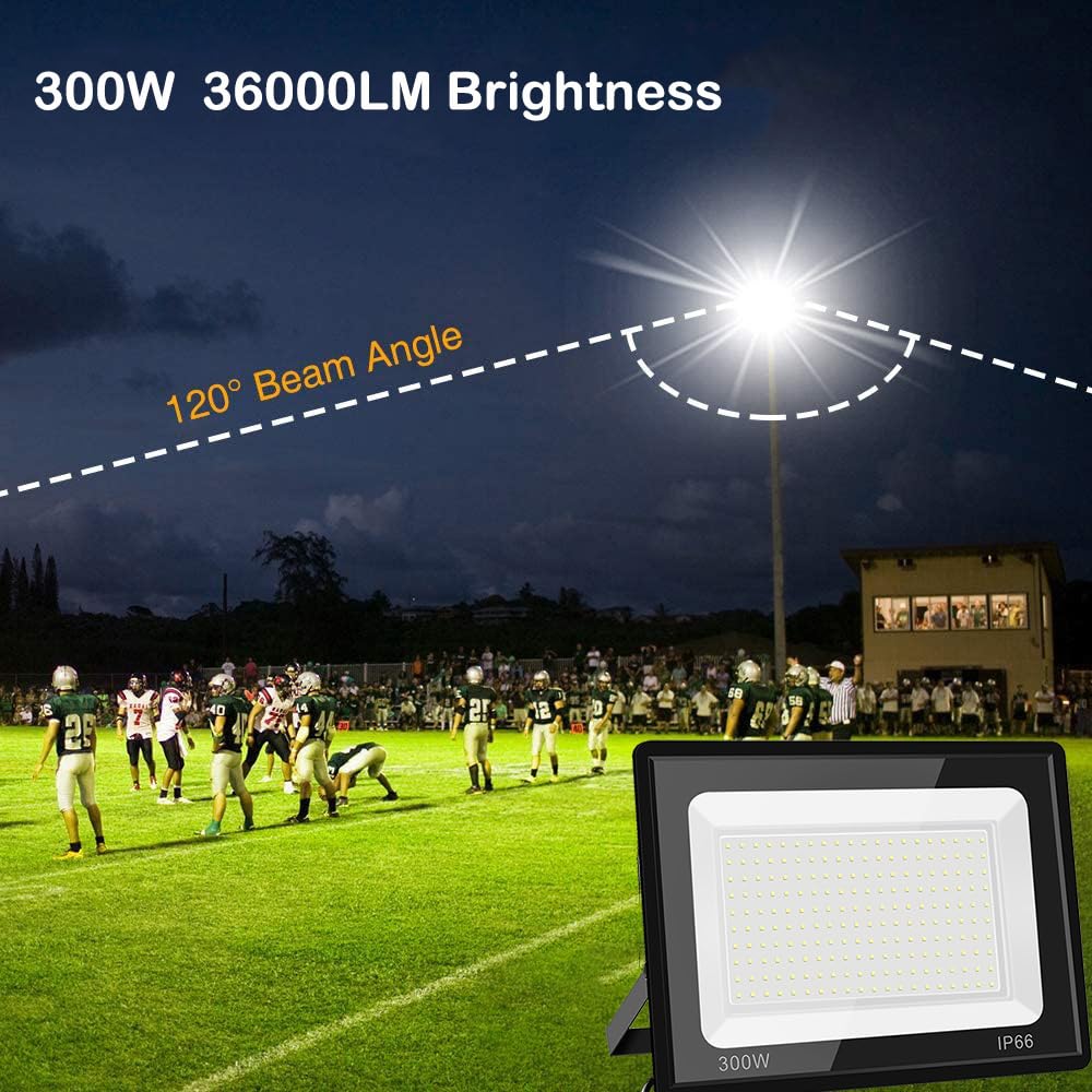 Gopretty 300W Led Flood Light Bulbs 2 Pack, Outdoor Waterproof Ip66, 6000K Daylight White, 36000Lm Exteriores Security Floodlights For Garden, Garage, Stadium