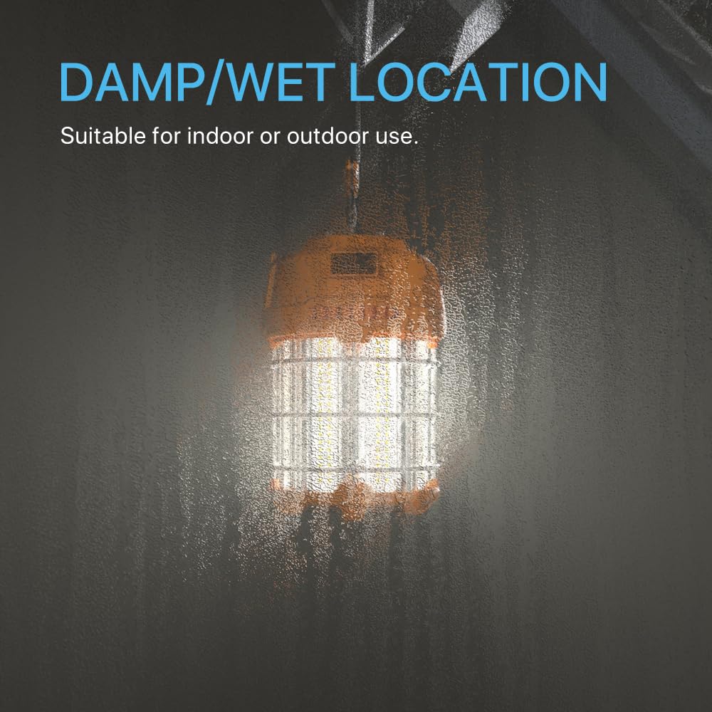 Hyperlite Led Temporary Work Light 60W 7500Lm 200W Hid/Hps 5000K, Portable Hanging Construction Light With Stainless Steel Safet